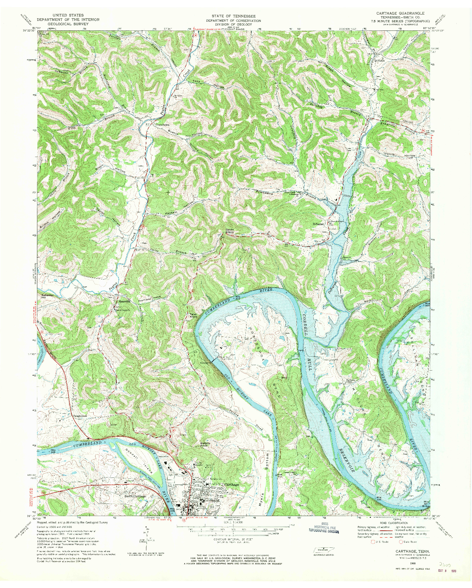 USGS 1:24000-SCALE QUADRANGLE FOR CARTHAGE, TN 1968