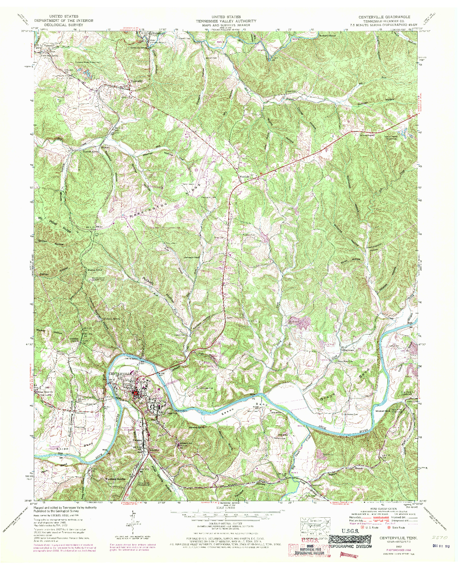 USGS 1:24000-SCALE QUADRANGLE FOR CENTERTOWN, TN 1952