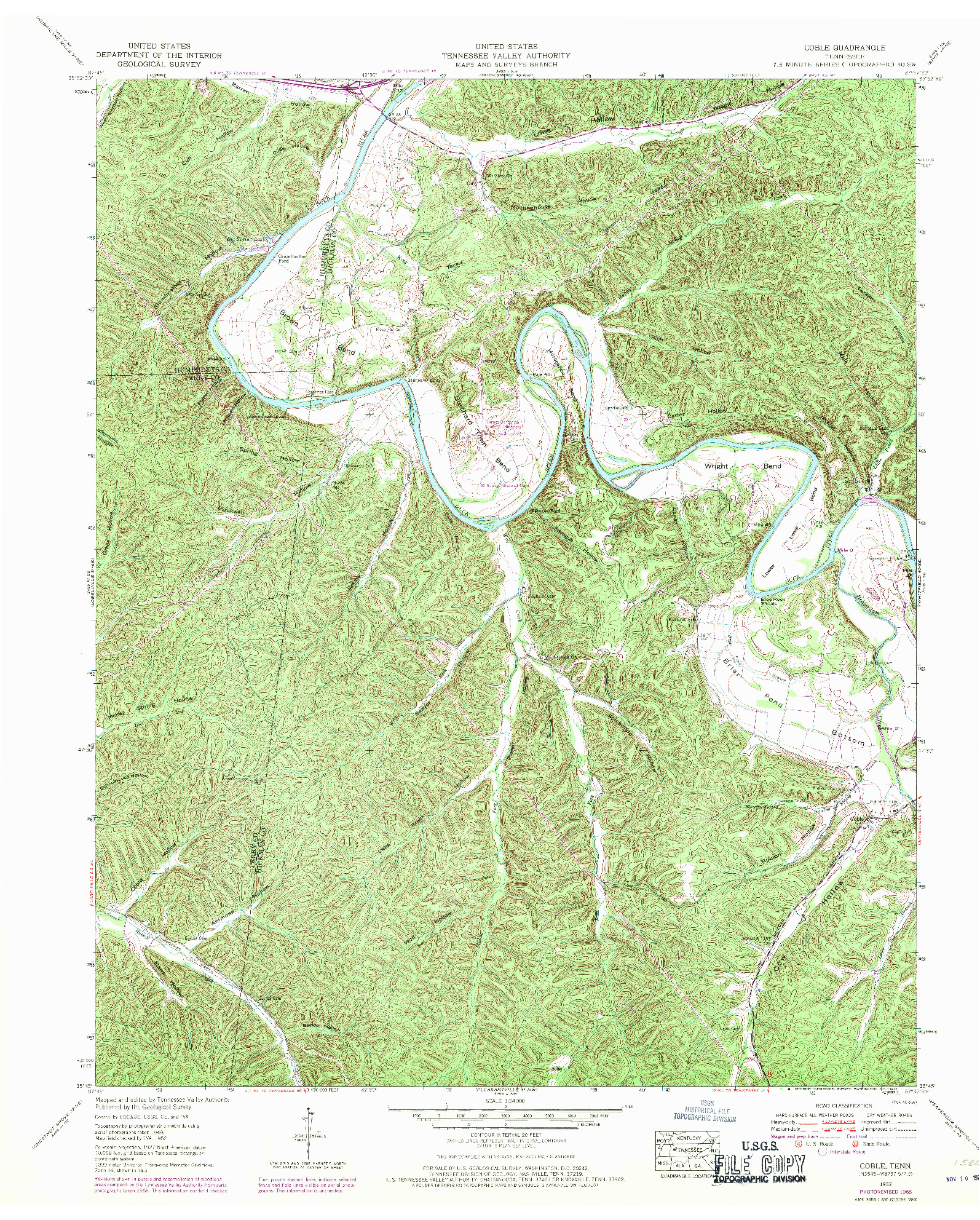 USGS 1:24000-SCALE QUADRANGLE FOR COBLE, TN 1952