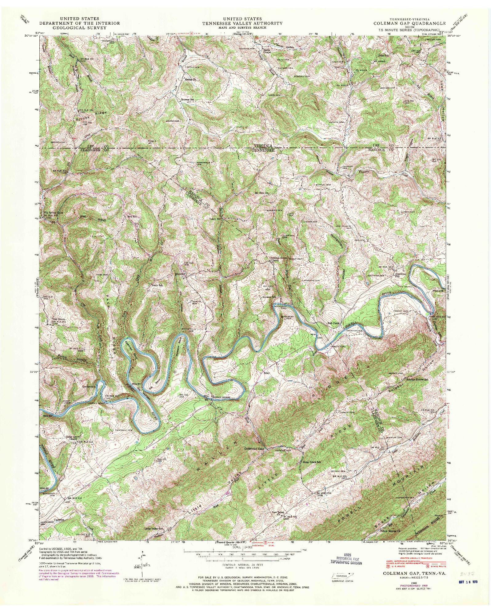 USGS 1:24000-SCALE QUADRANGLE FOR COLEMEN GAP, TN 1946