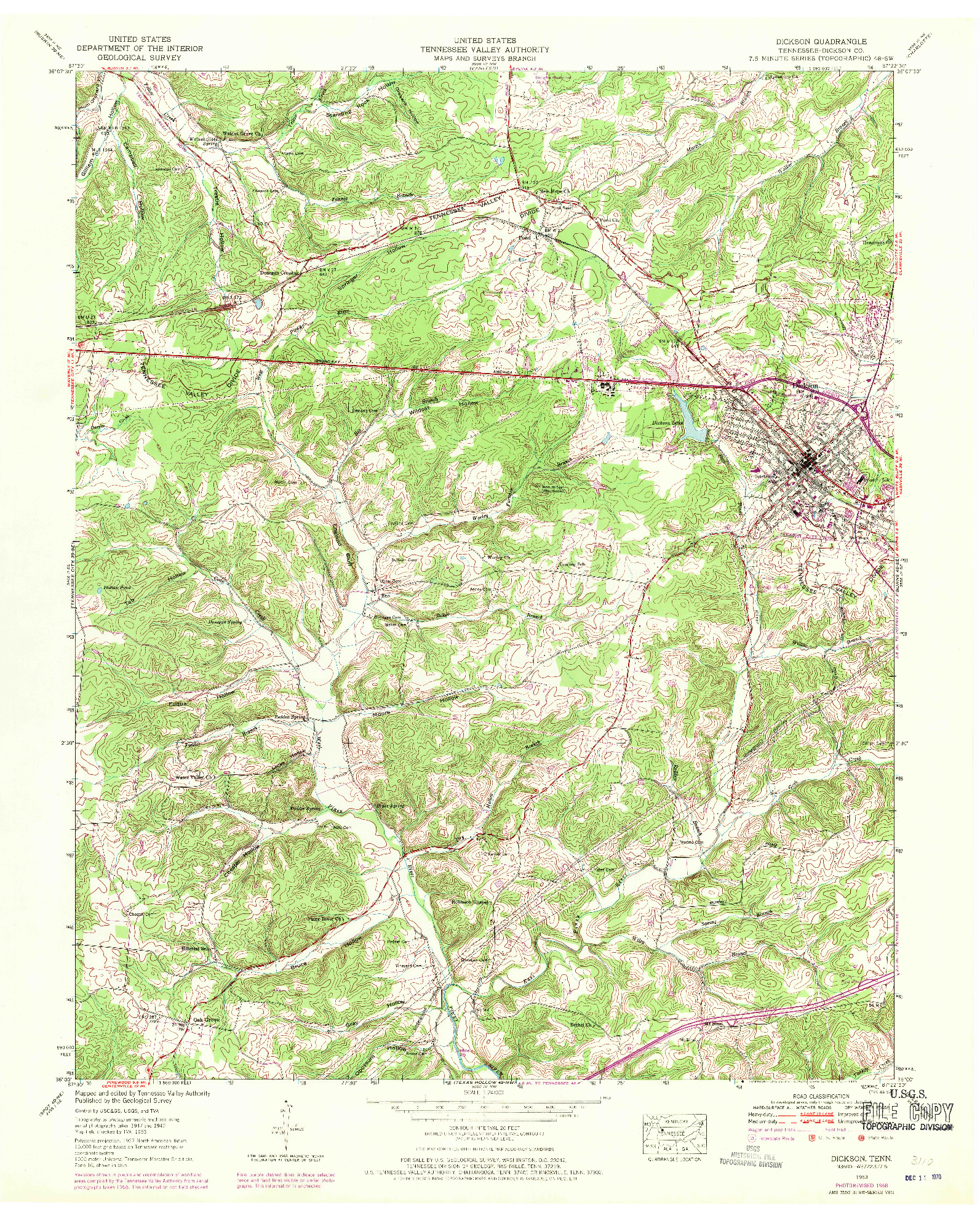 USGS 1:24000-SCALE QUADRANGLE FOR DICKSON, TN 1953