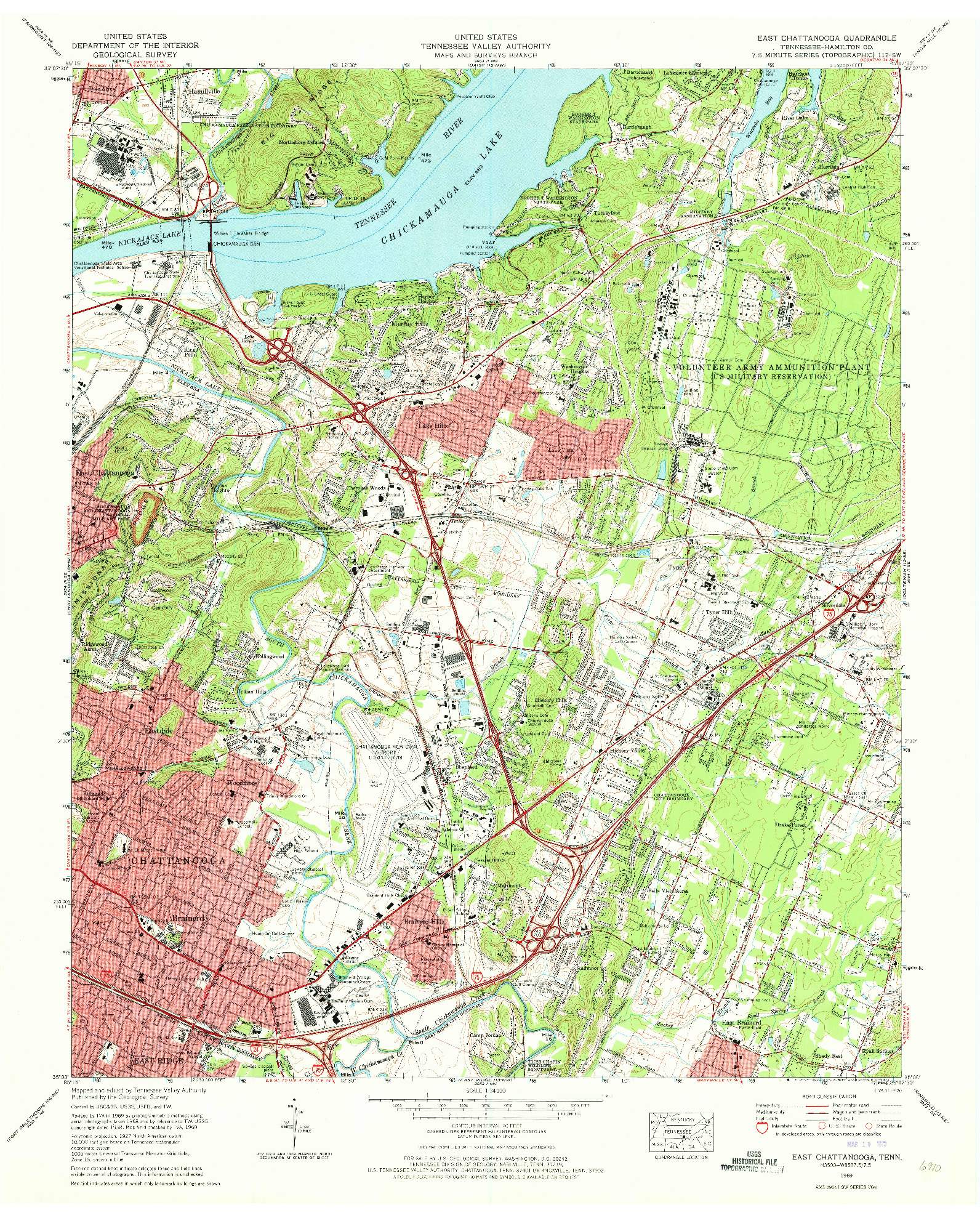 USGS 1:24000-SCALE QUADRANGLE FOR EAST CHATTANOOGA, TN 1969