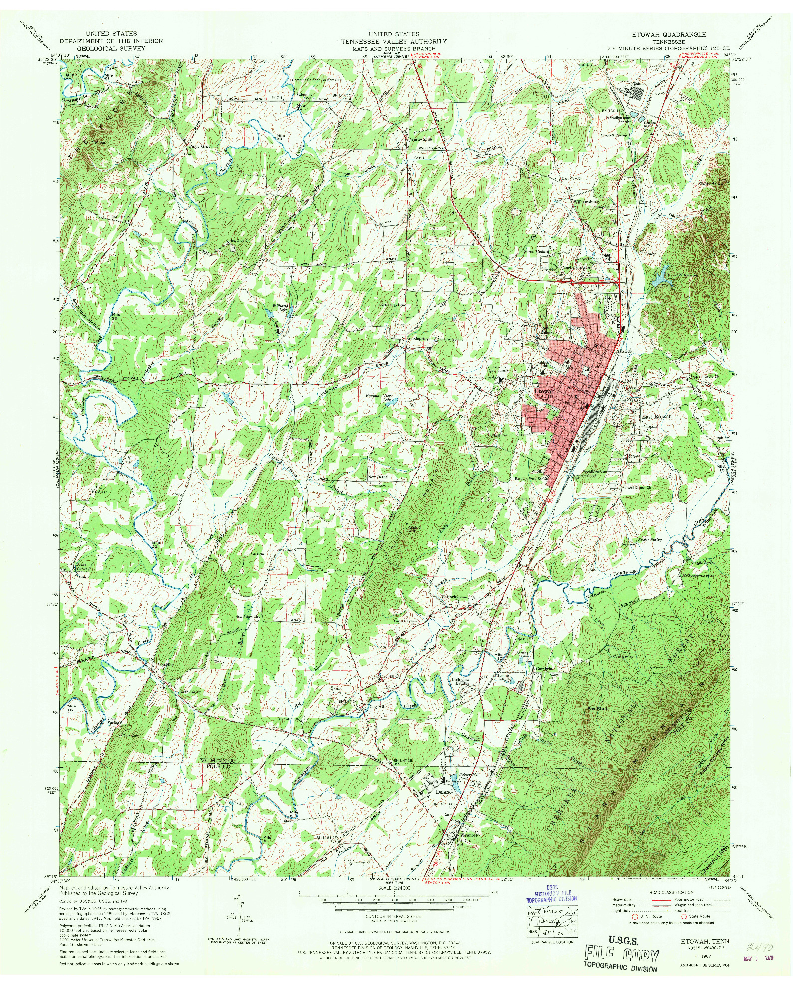 USGS 1:24000-SCALE QUADRANGLE FOR ETOWAH, TN 1967