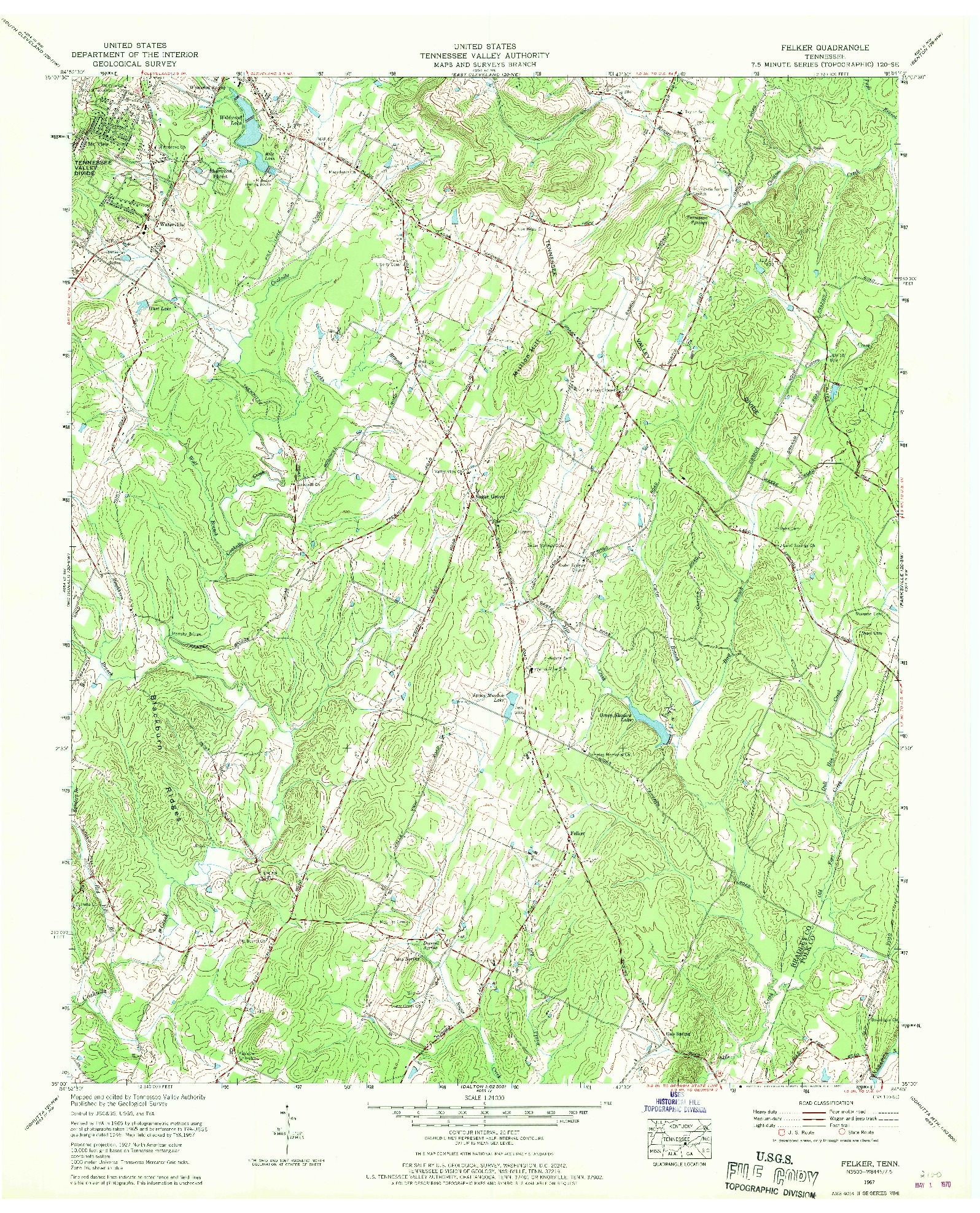 USGS 1:24000-SCALE QUADRANGLE FOR FELKER, TN 1967
