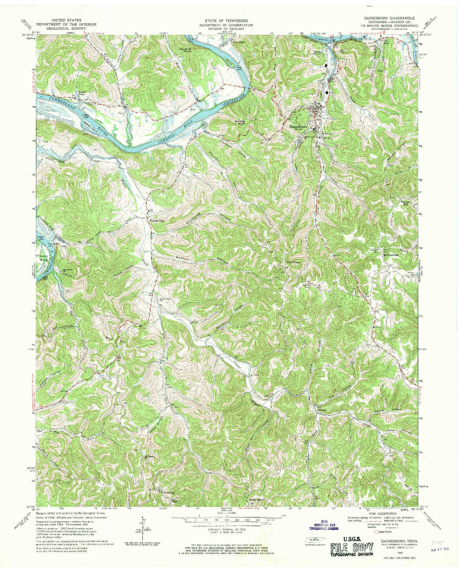 USGS 1:24000-SCALE QUADRANGLE FOR GAINESBORO, TN 1968