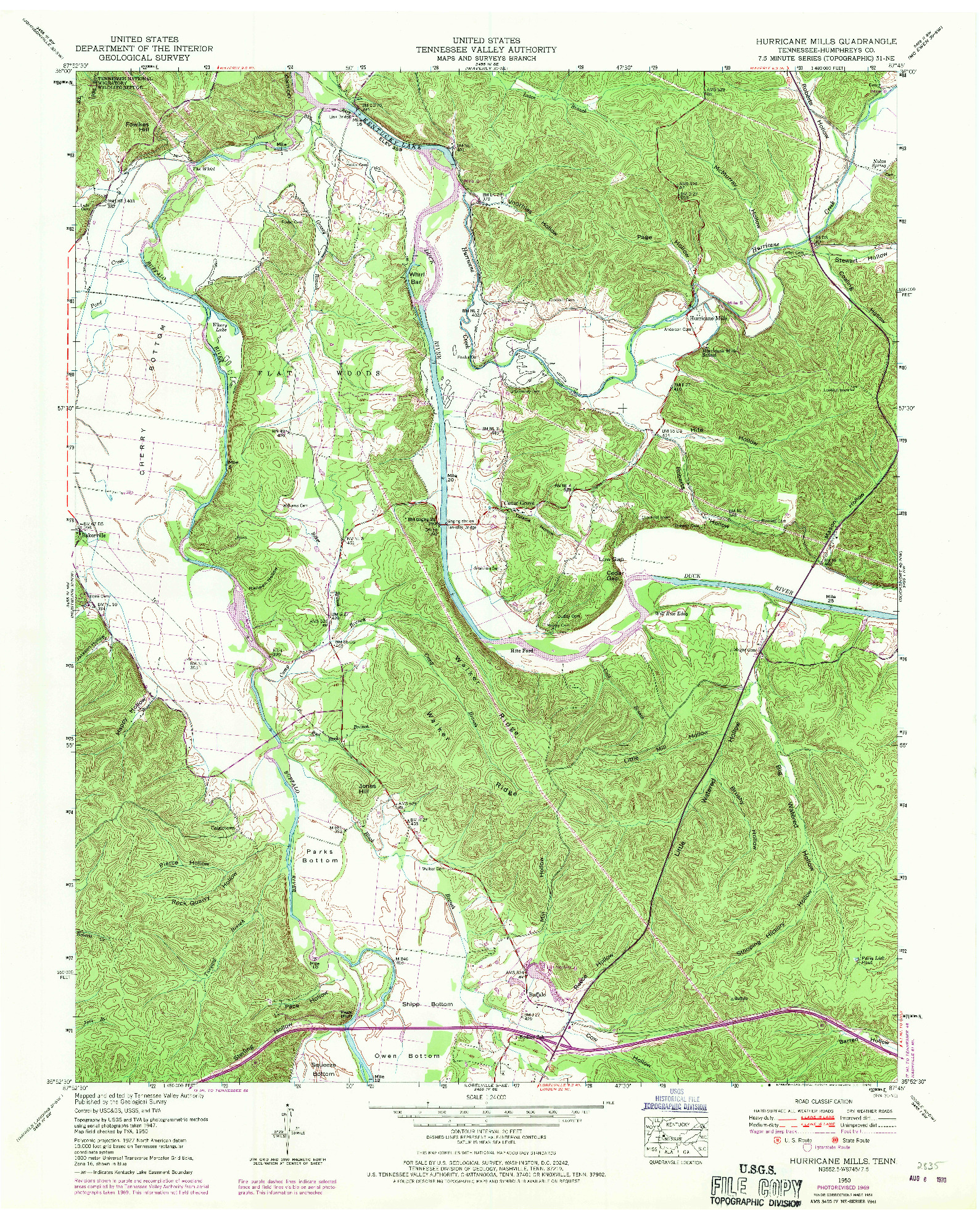 USGS 1:24000-SCALE QUADRANGLE FOR HURRICANE MILLS, TN 1950
