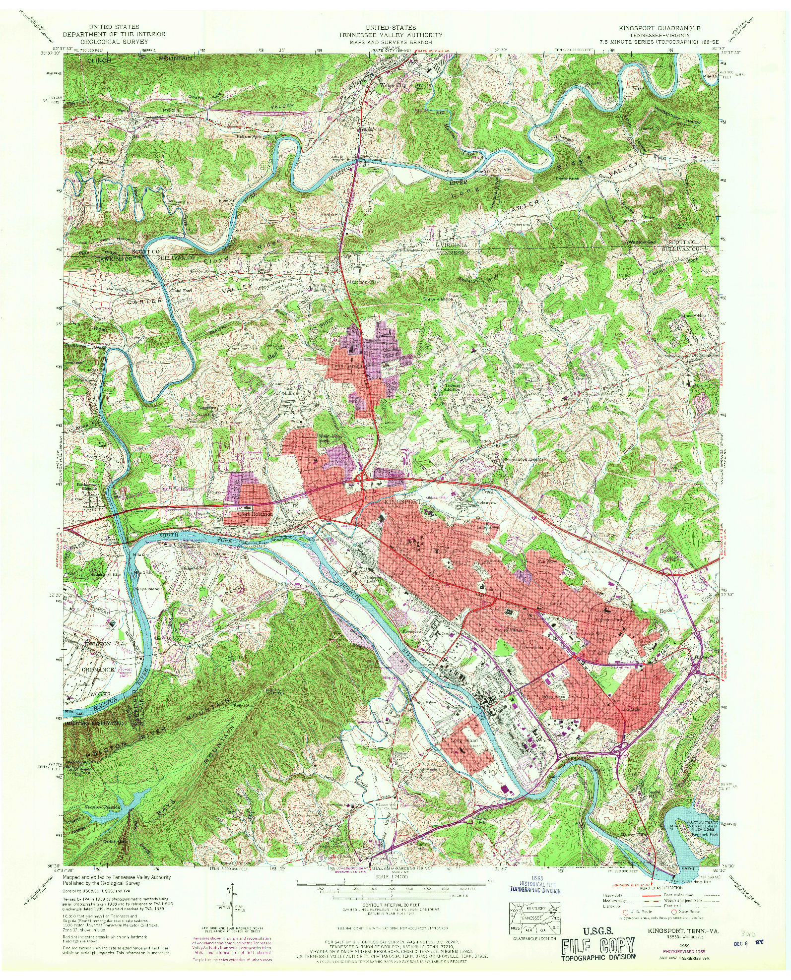 USGS 1:24000-SCALE QUADRANGLE FOR KINGSPORT, TN 1959