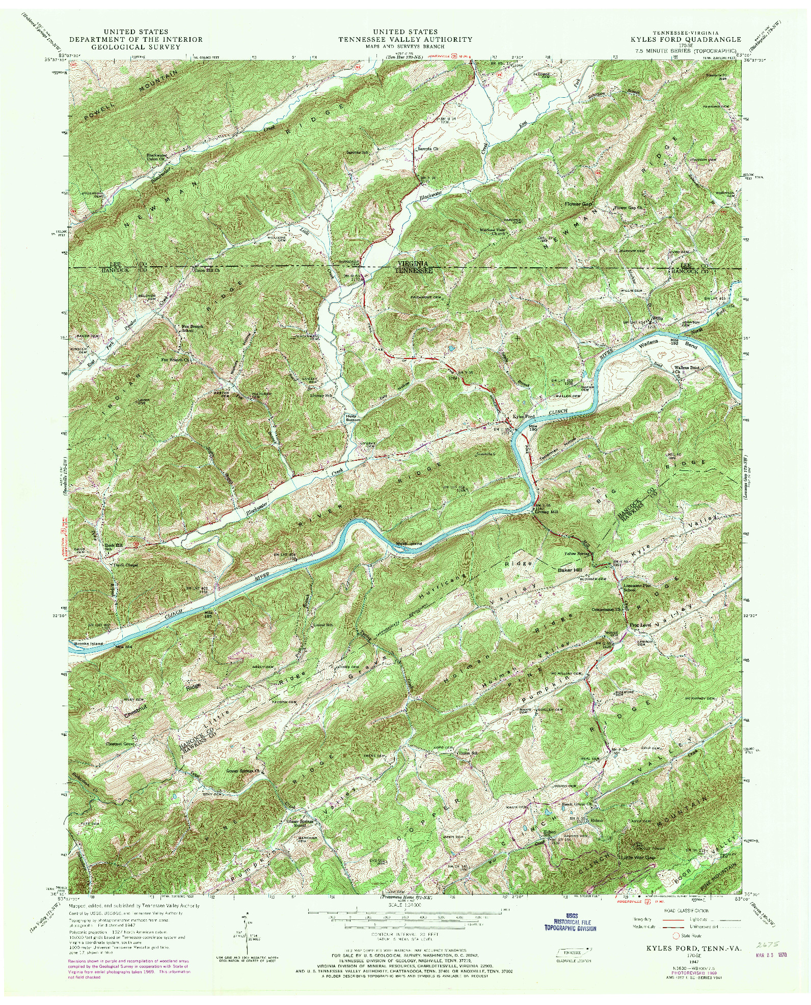 USGS 1:24000-SCALE QUADRANGLE FOR KYLES FORD, TN 1969