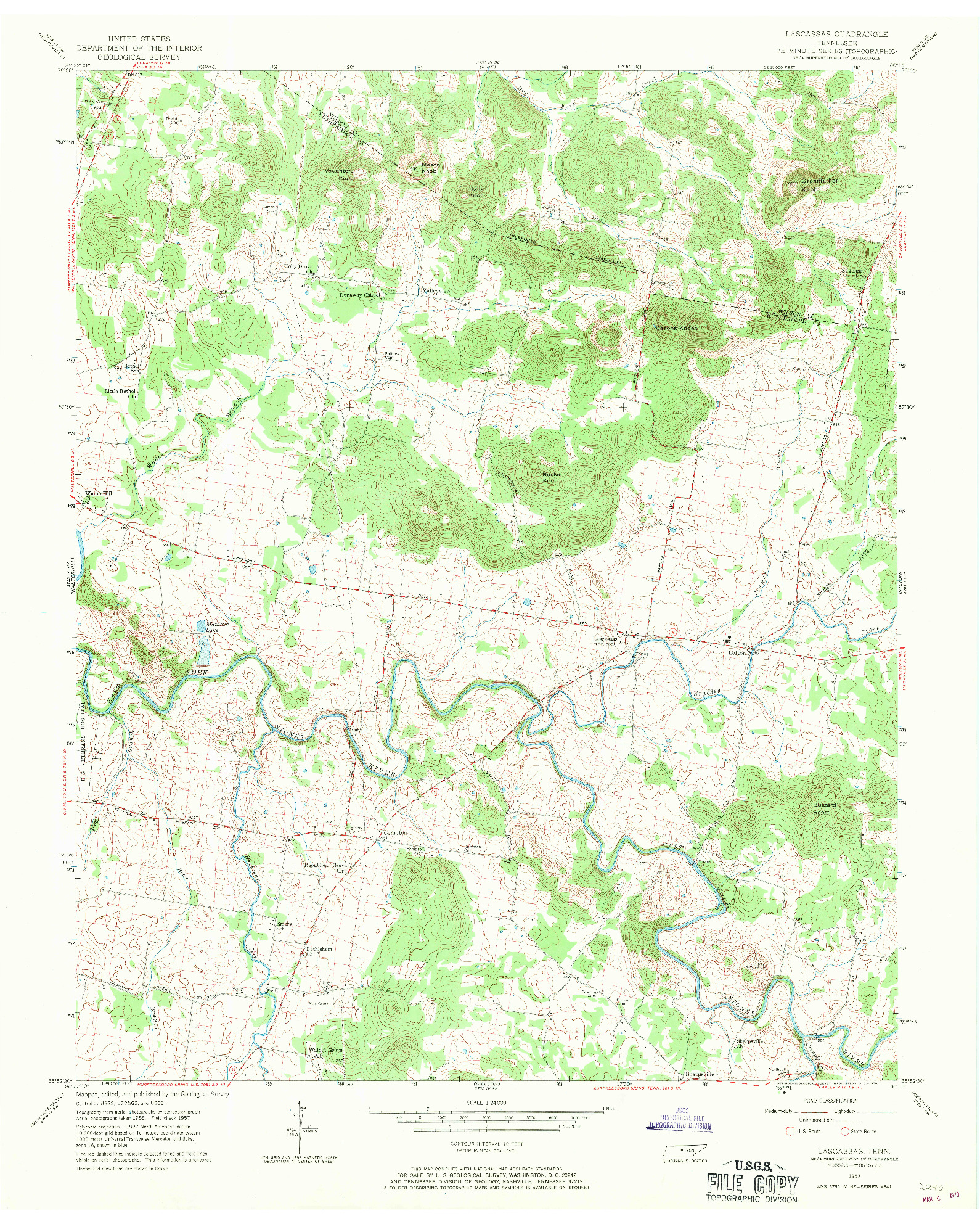 USGS 1:24000-SCALE QUADRANGLE FOR LASCASSAS, TN 1957