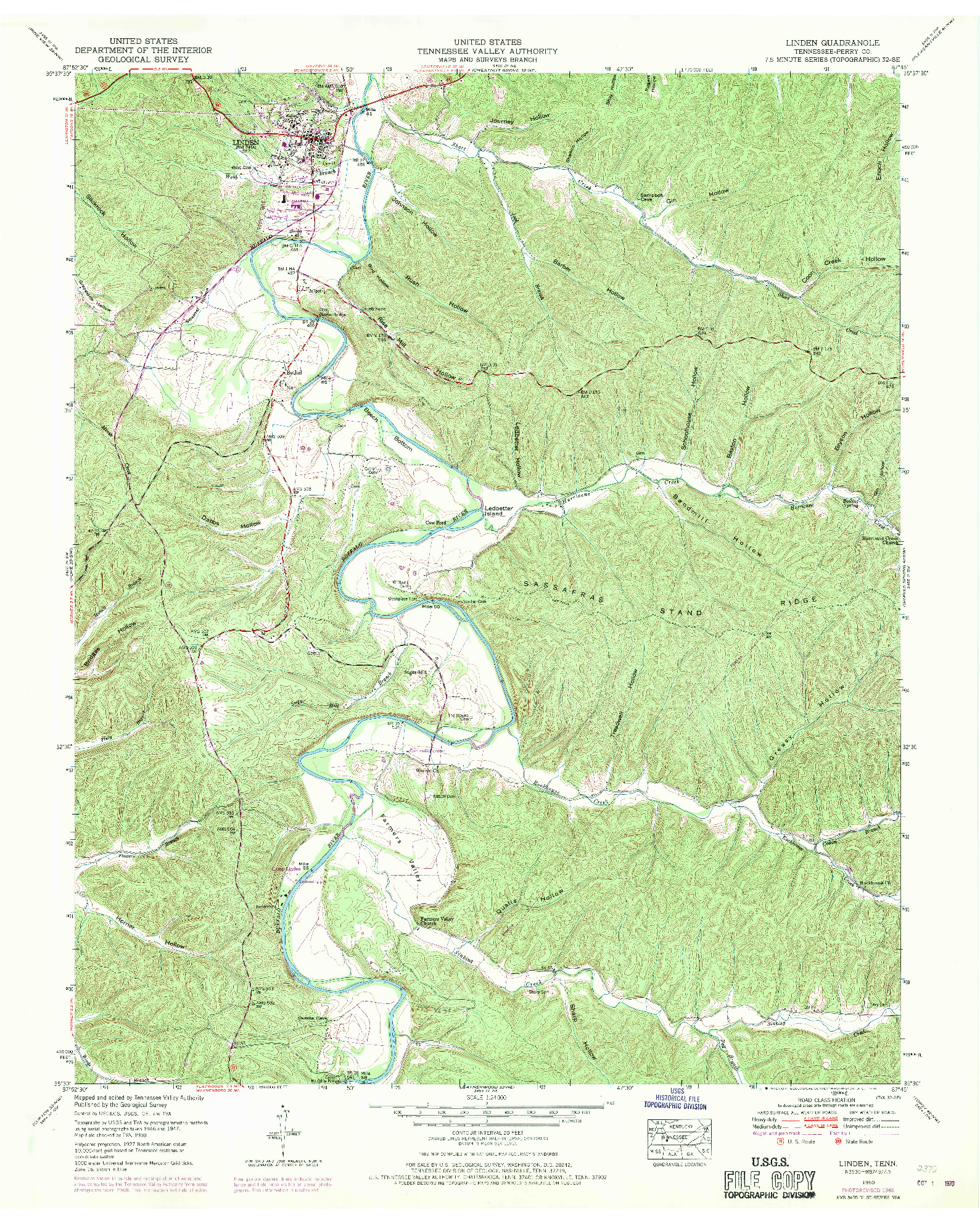 USGS 1:24000-SCALE QUADRANGLE FOR LINDEN, TN 1950