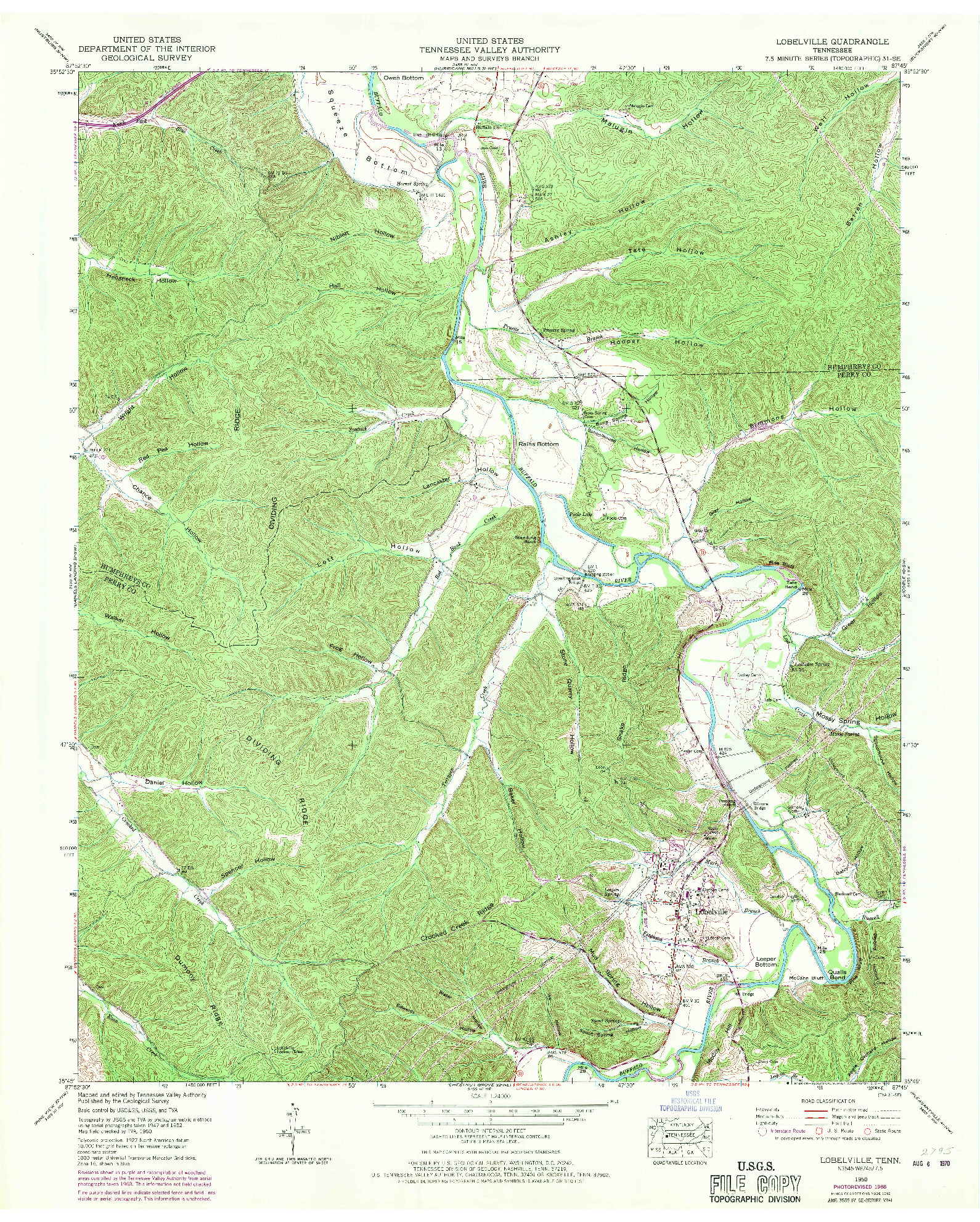 USGS 1:24000-SCALE QUADRANGLE FOR LOBELVILLE, TN 1950