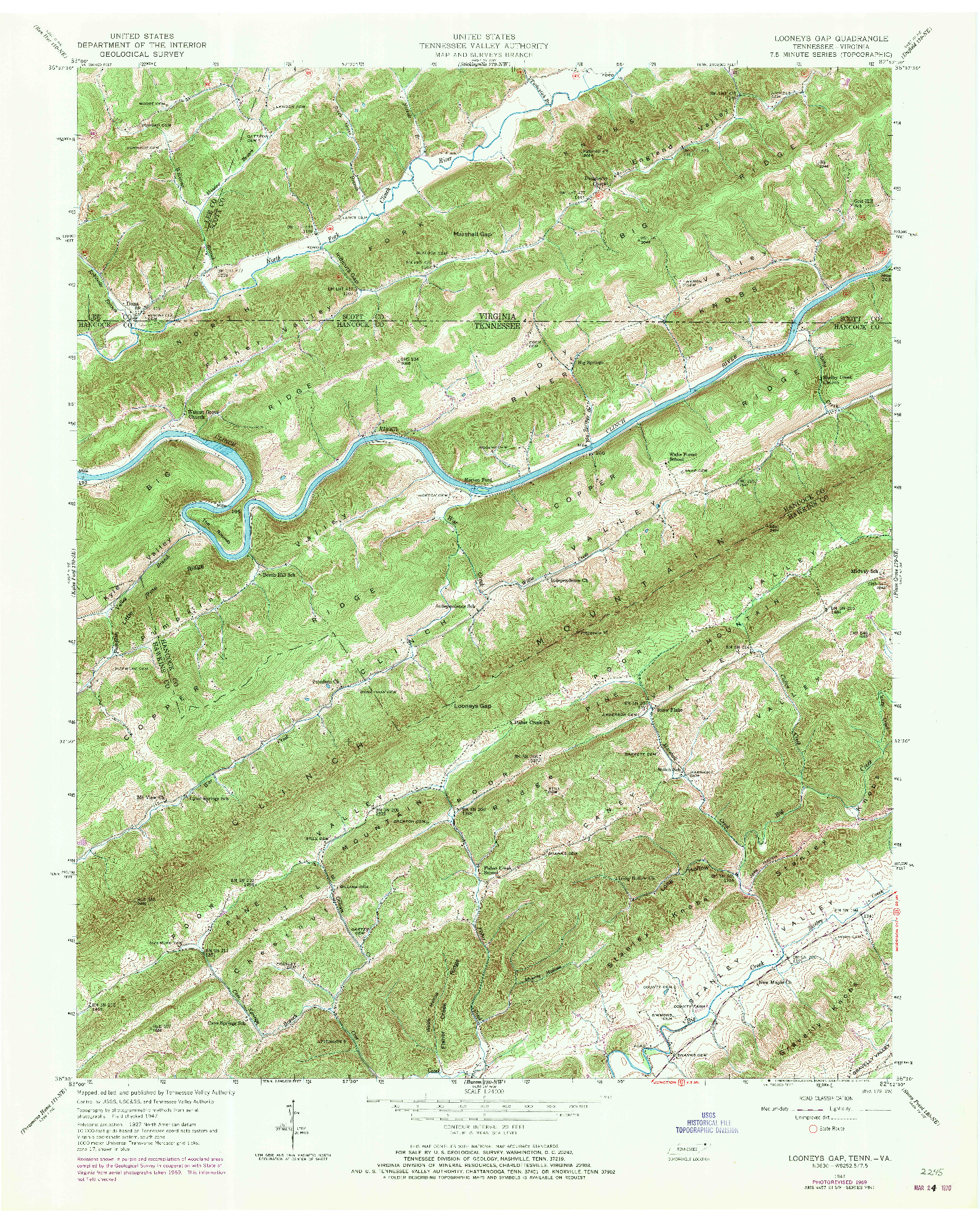 USGS 1:24000-SCALE QUADRANGLE FOR LOONEYS GAP, TN 1947