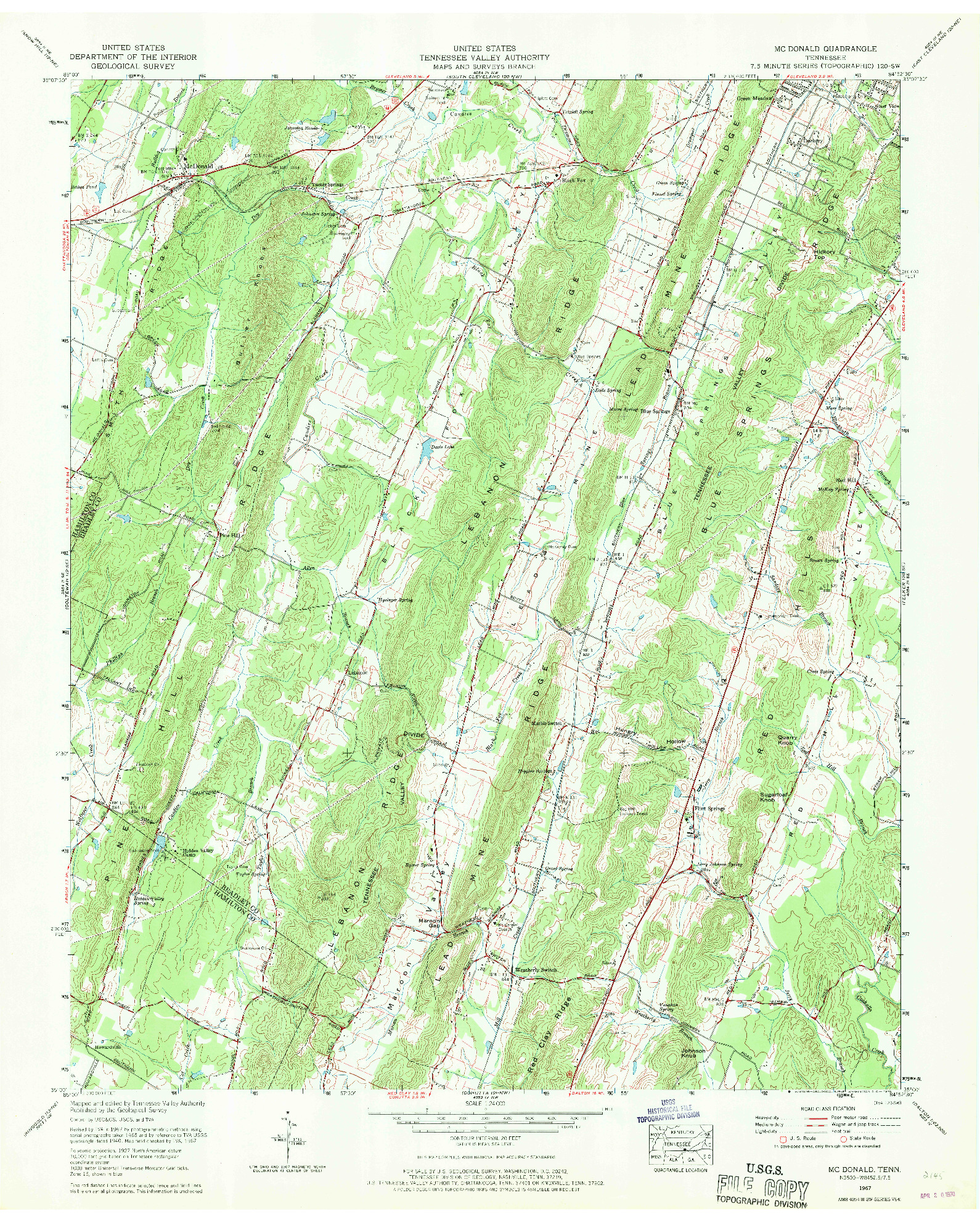 USGS 1:24000-SCALE QUADRANGLE FOR MC DONALD, TN 1967