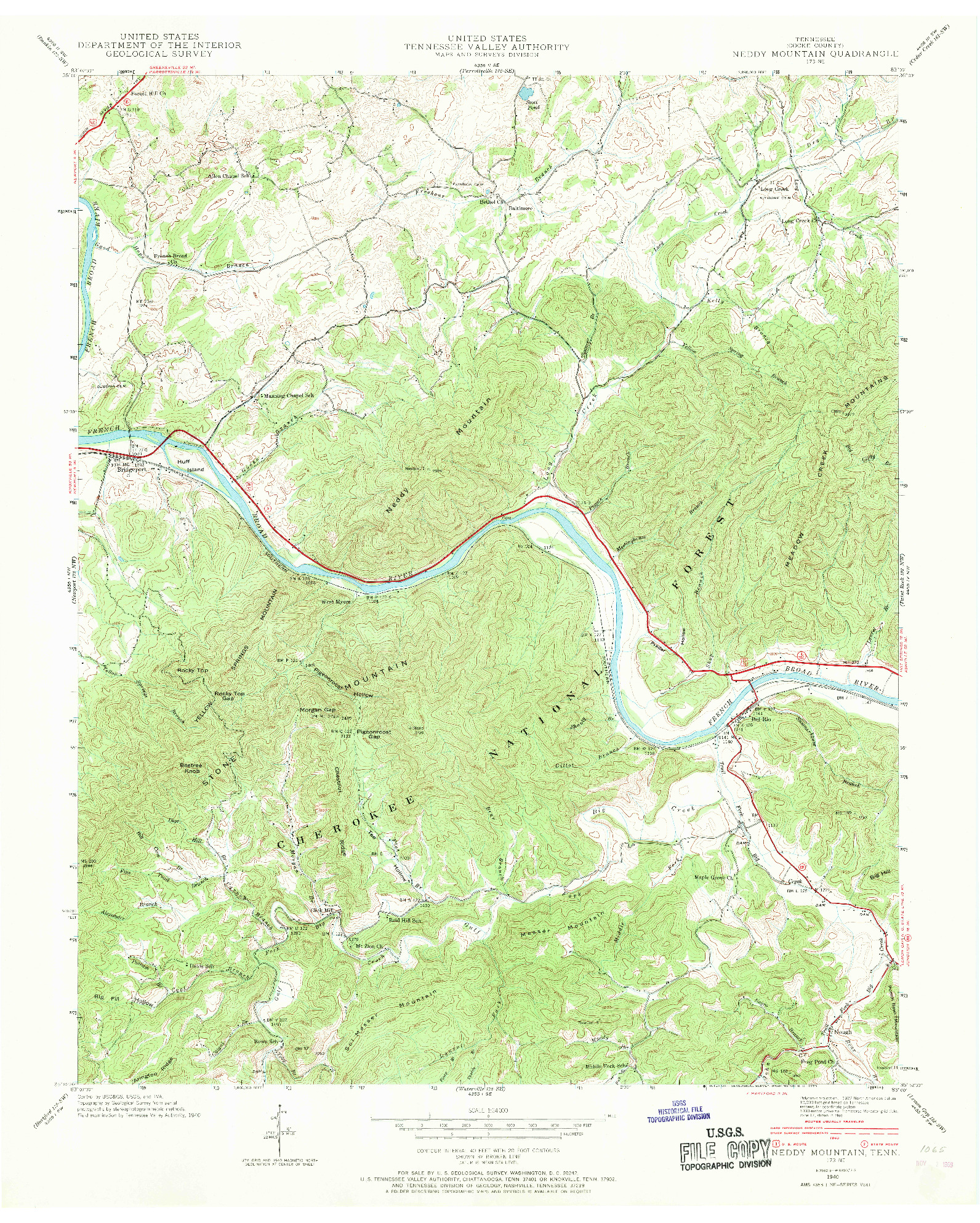 USGS 1:24000-SCALE QUADRANGLE FOR NEDDY MOUNTAIN, TN 1940