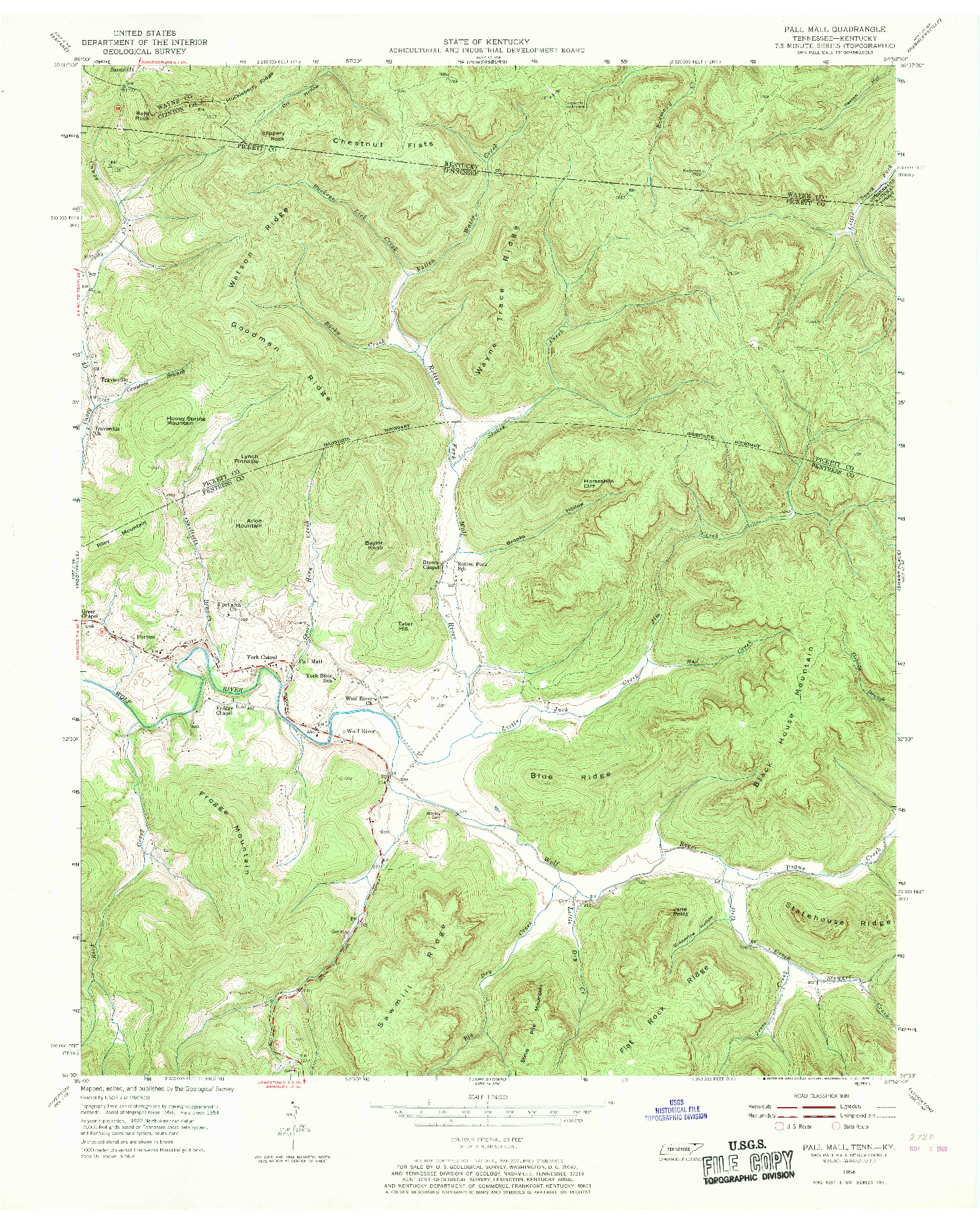 USGS 1:24000-SCALE QUADRANGLE FOR PALL MALL, TN 1954
