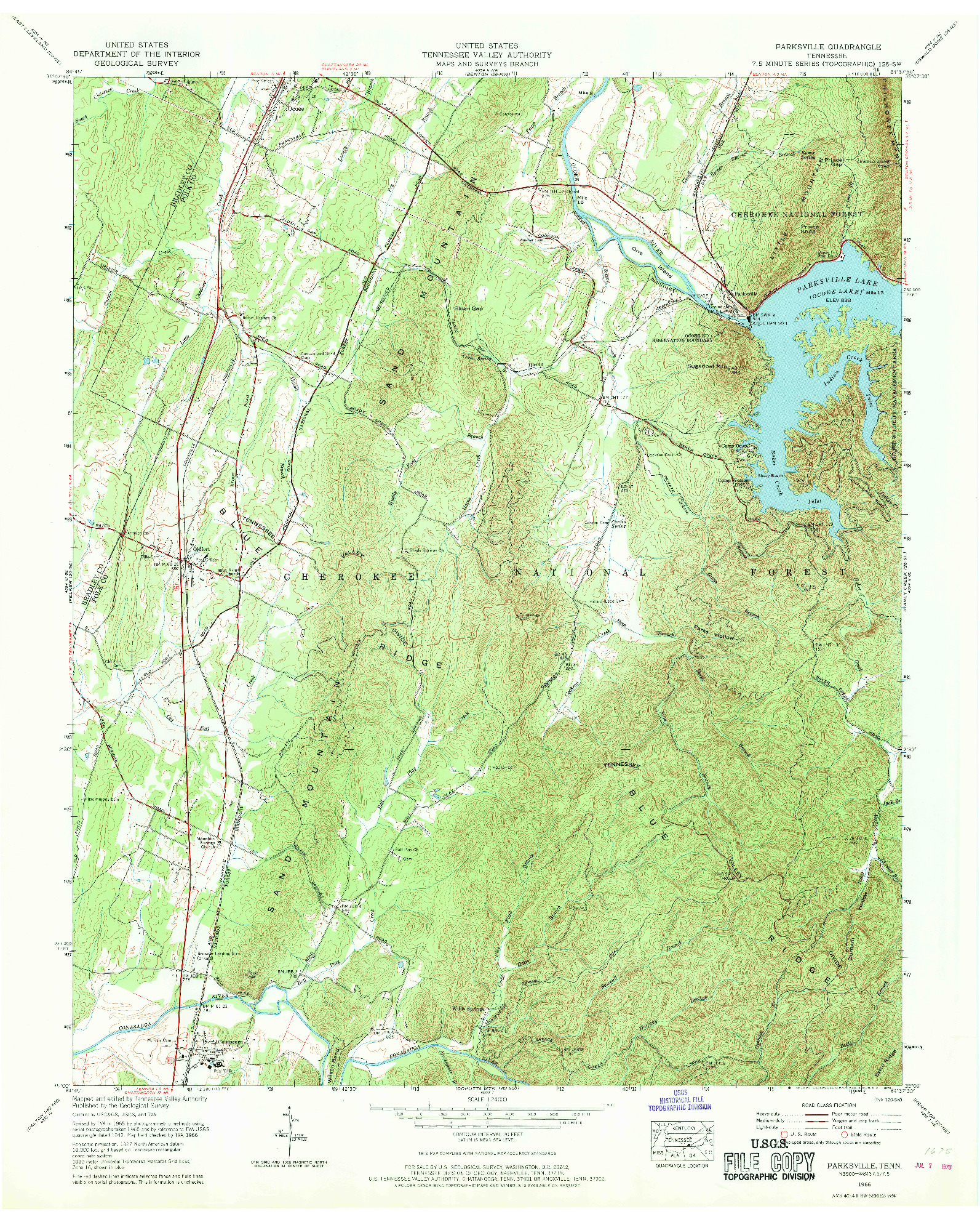 USGS 1:24000-SCALE QUADRANGLE FOR PARKSVILLE, TN 1966