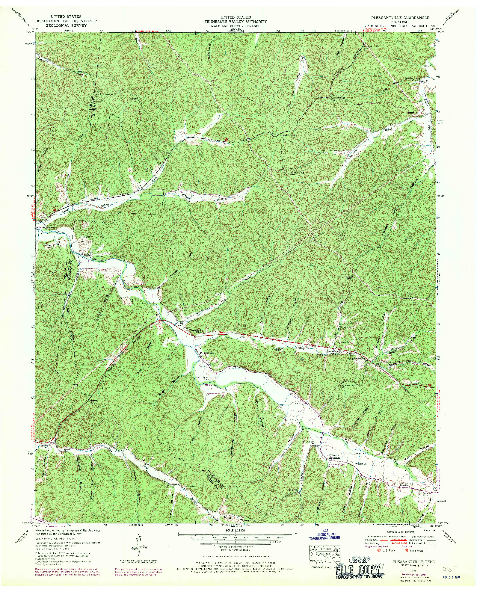 USGS 1:24000-SCALE QUADRANGLE FOR PLEASANTVILLE, TN 1951