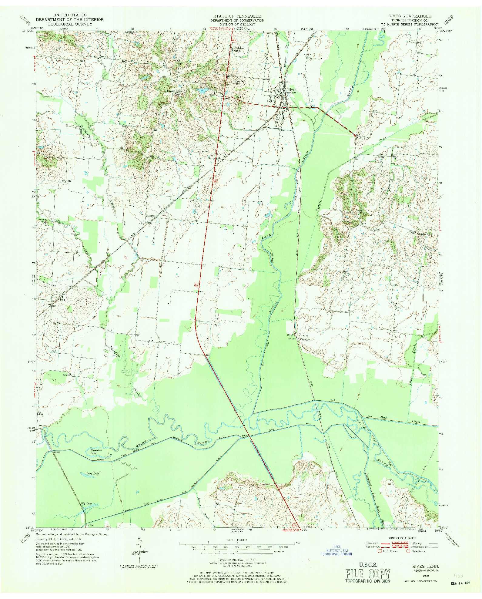 USGS 1:24000-SCALE QUADRANGLE FOR RIVES, TN 1950