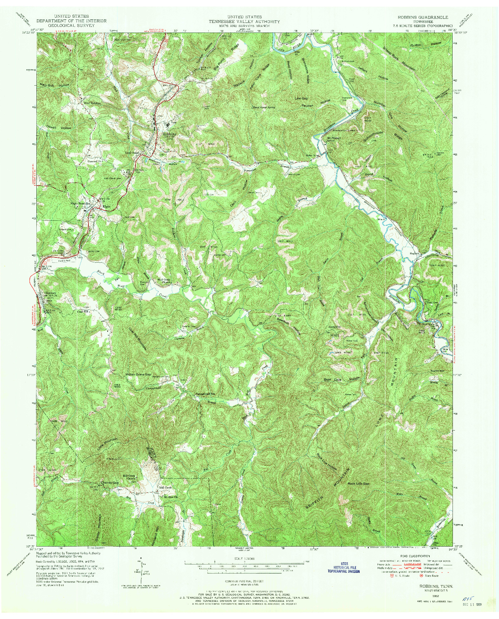 USGS 1:24000-SCALE QUADRANGLE FOR ROBBINS, TN 1952