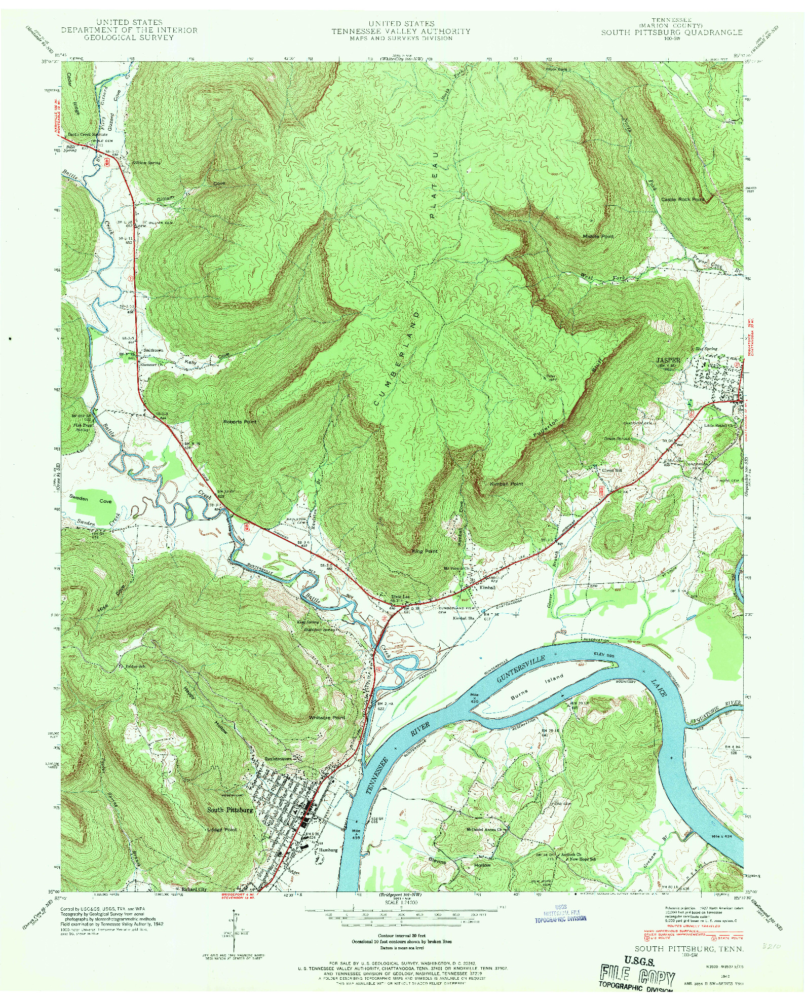 USGS 1:24000-SCALE QUADRANGLE FOR SOUTH PITTSBURG, TN 1942