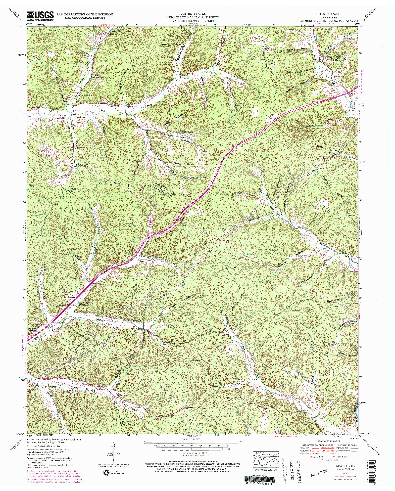 USGS 1:24000-SCALE QUADRANGLE FOR SPOT, TN 1952