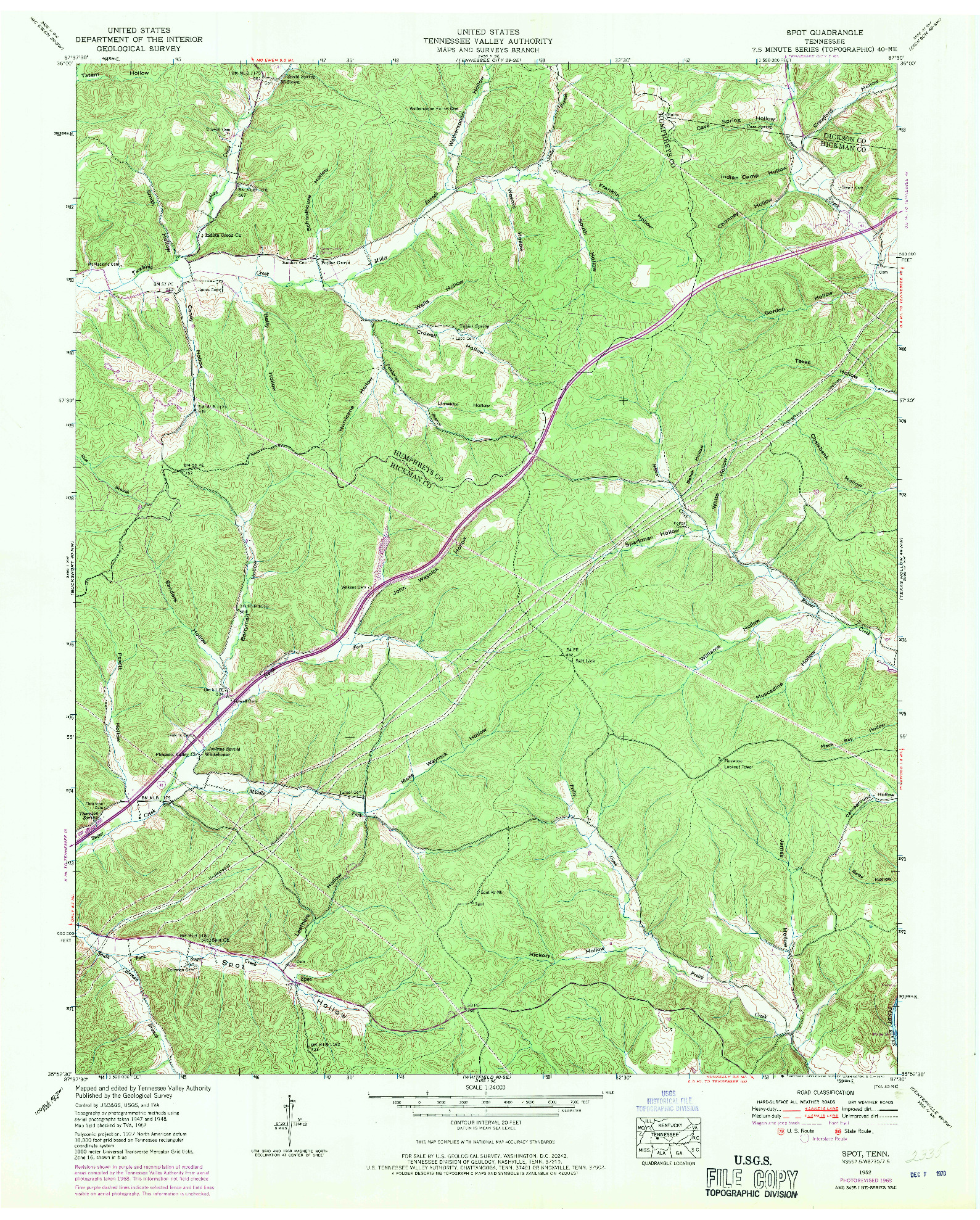 USGS 1:24000-SCALE QUADRANGLE FOR SPOT, TN 1952