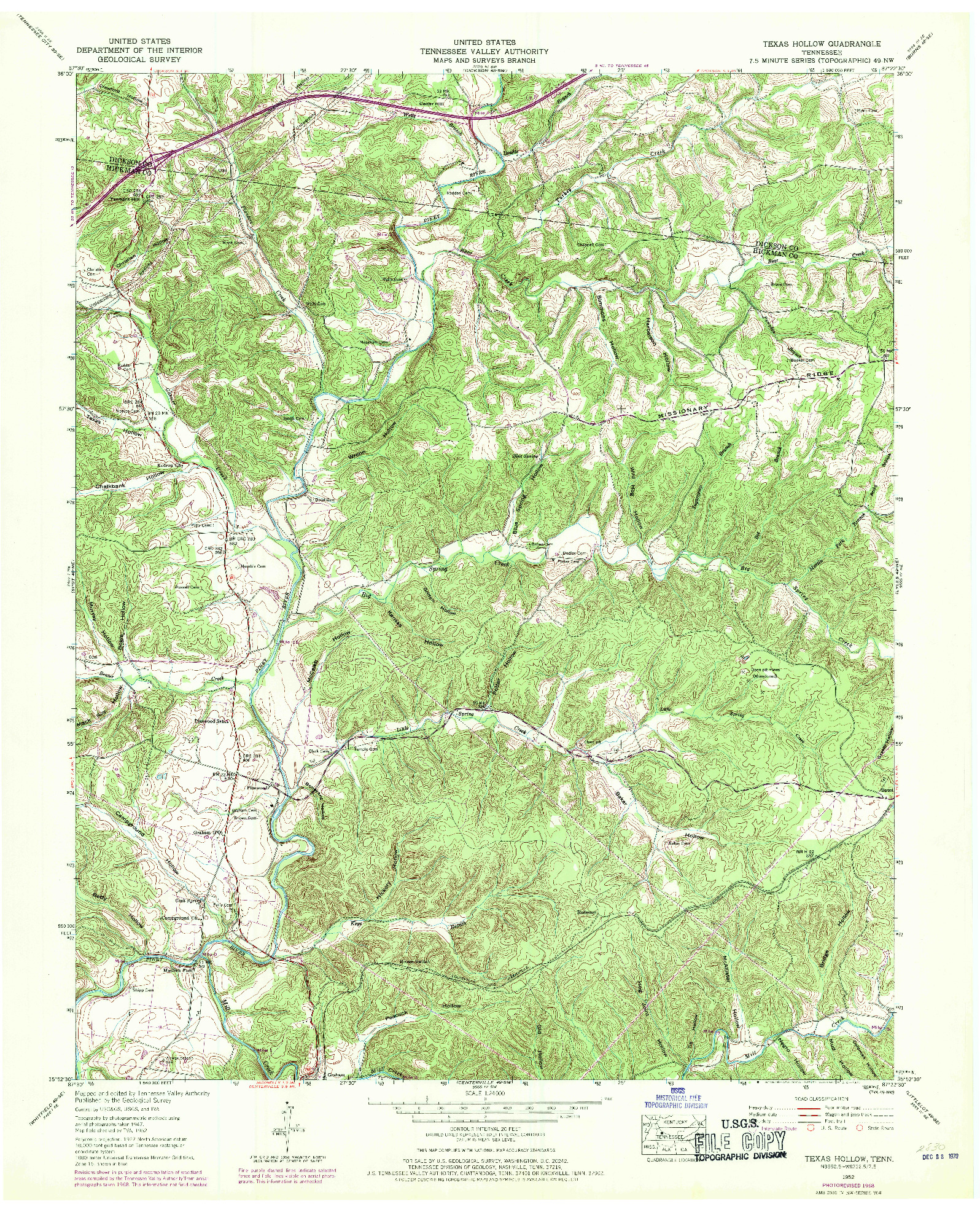 USGS 1:24000-SCALE QUADRANGLE FOR TEXAS HOLLOW, TN 1952