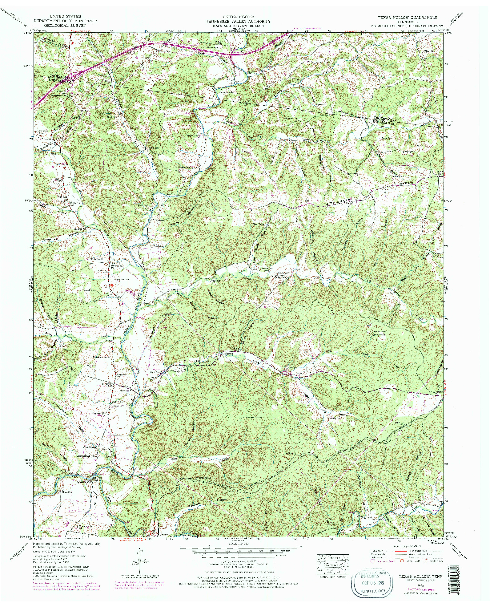 USGS 1:24000-SCALE QUADRANGLE FOR TEXAS HOLLOW, TN 1952