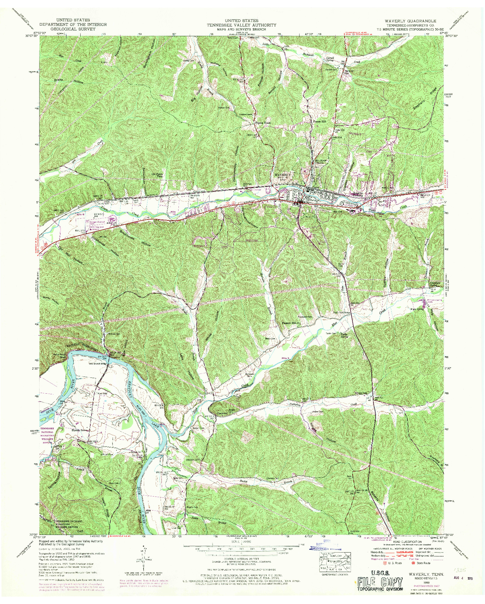 USGS 1:24000-SCALE QUADRANGLE FOR WAVERLY, TN 1950