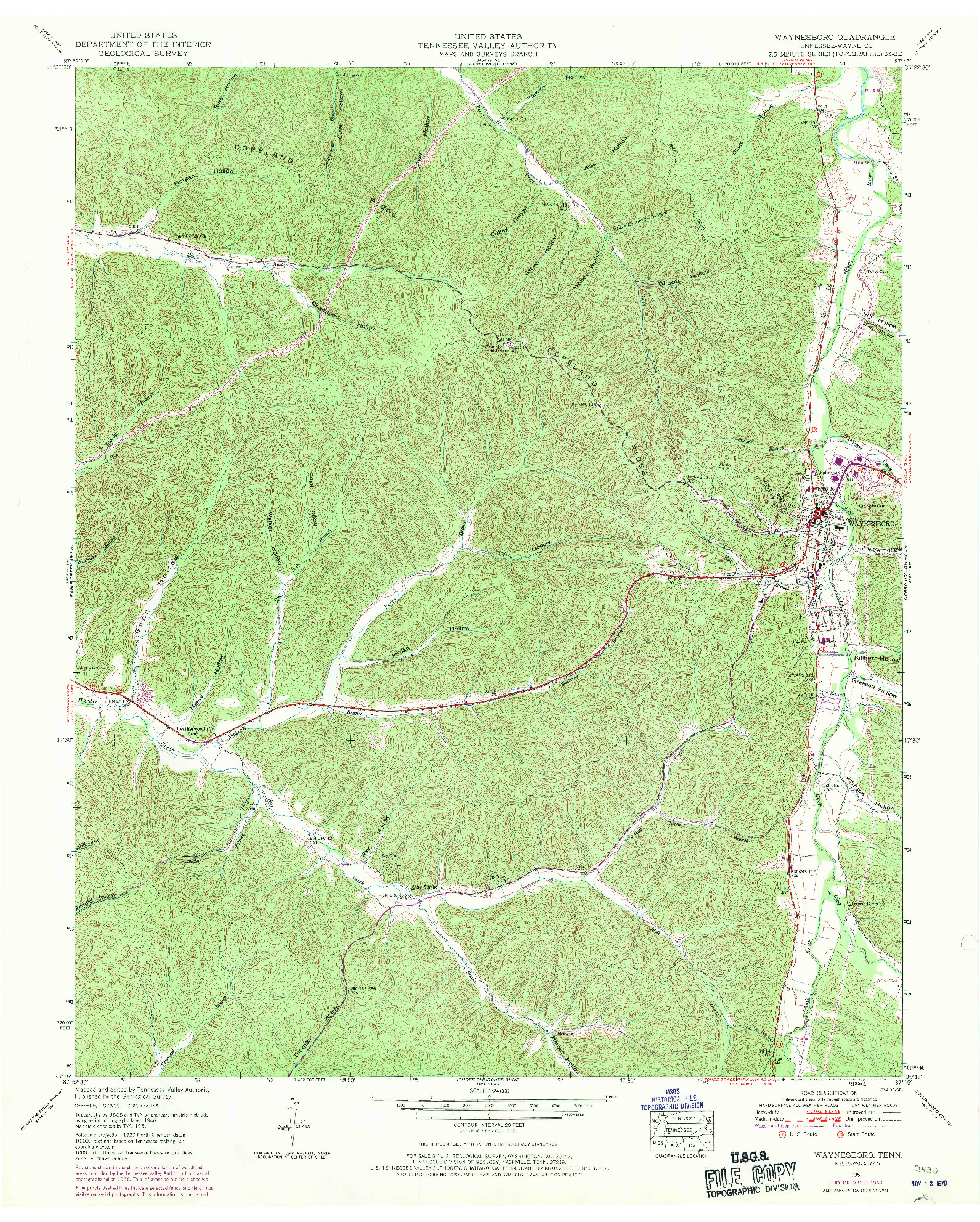 USGS 1:24000-SCALE QUADRANGLE FOR WAYNESBORO, TN 1951