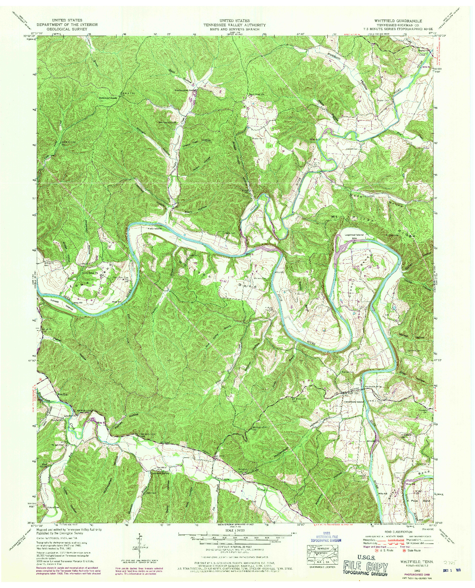 USGS 1:24000-SCALE QUADRANGLE FOR WHITFIELD, TN 1952