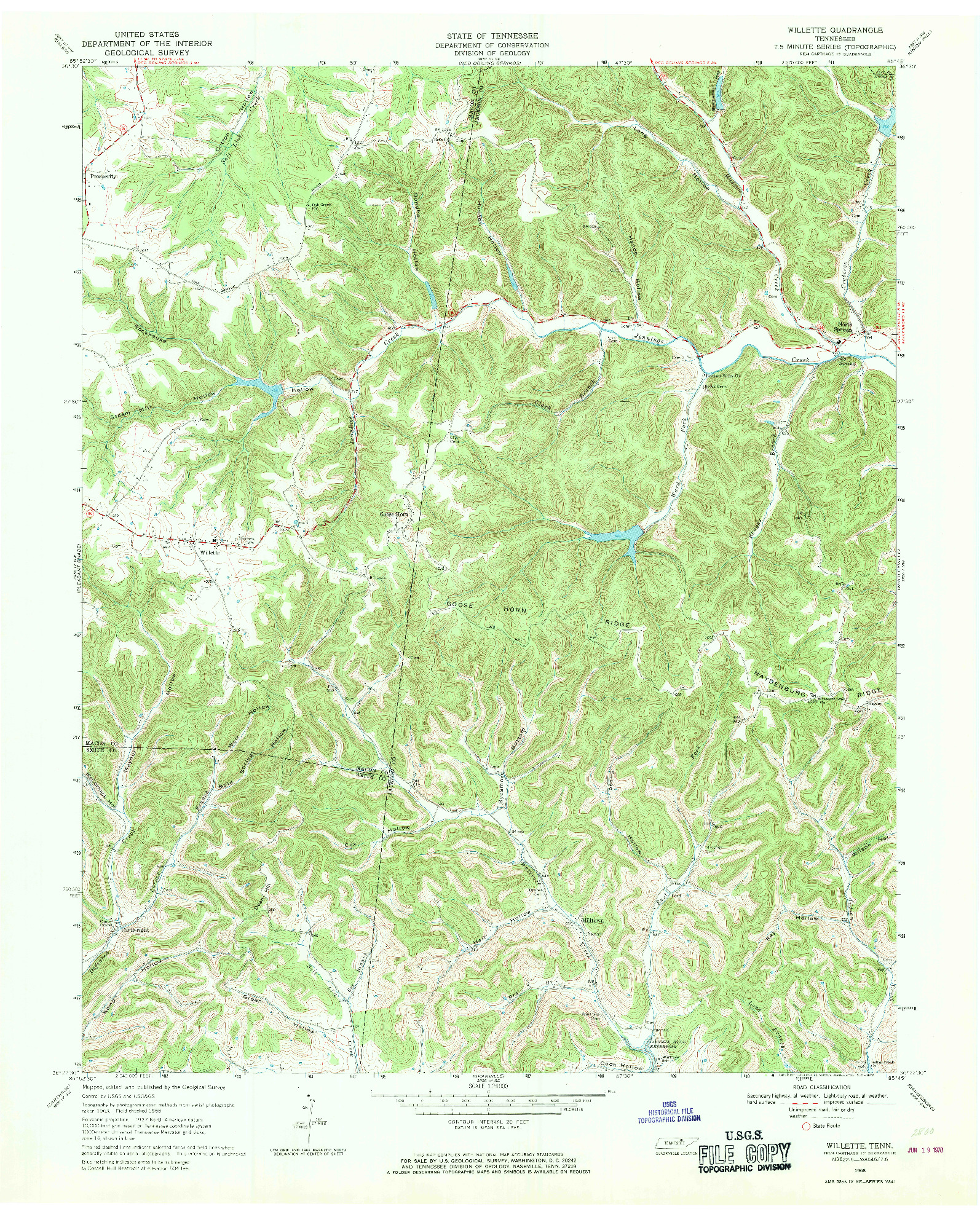 USGS 1:24000-SCALE QUADRANGLE FOR WILLETTE, TN 1968