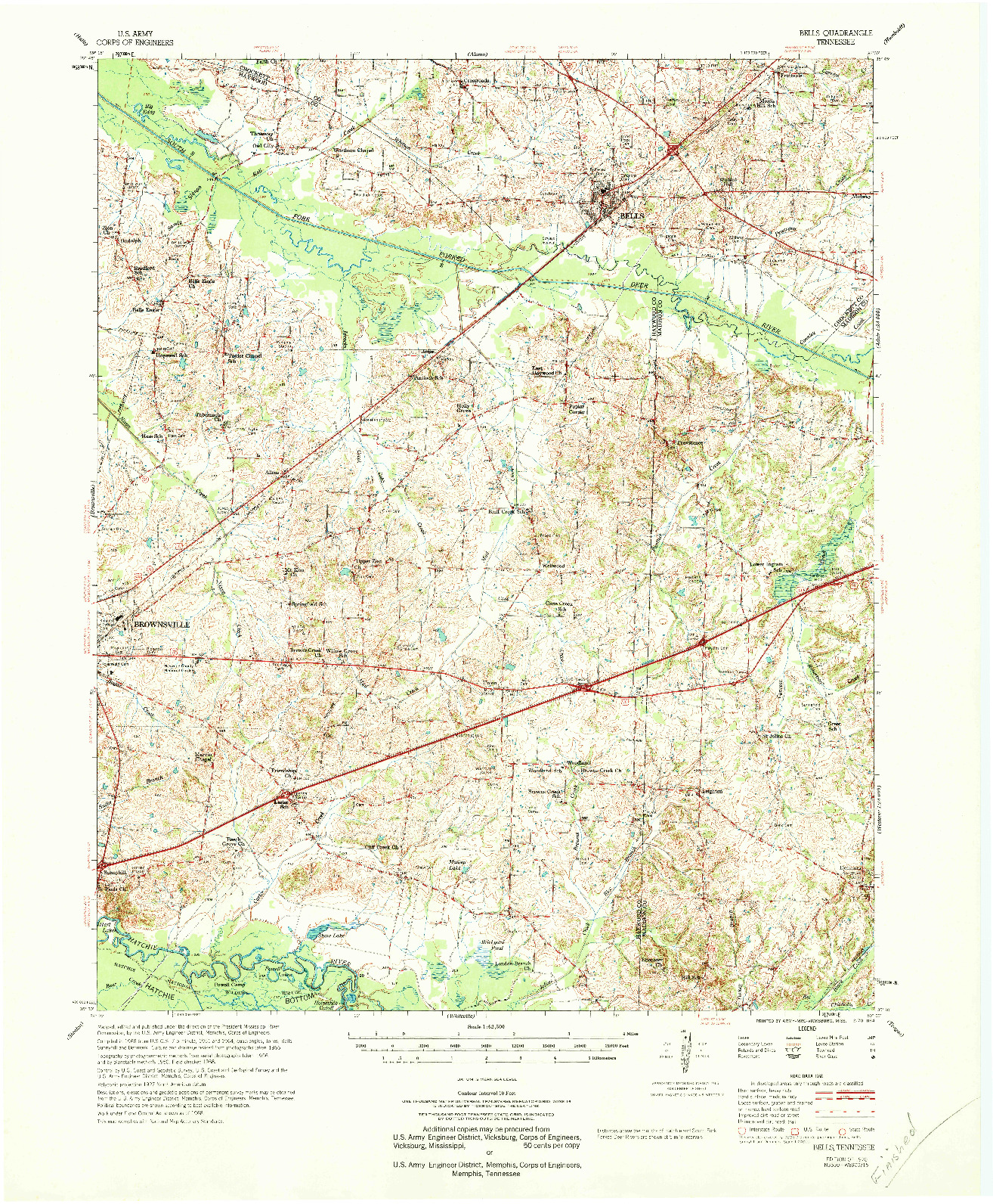 USGS 1:62500-SCALE QUADRANGLE FOR BELLS, TN 1970