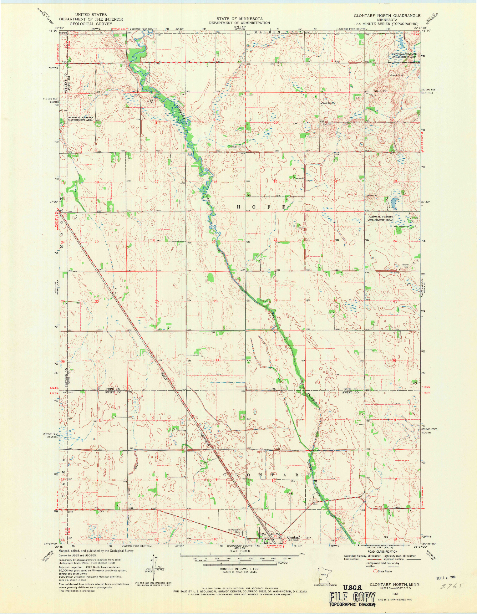 USGS 1:24000-SCALE QUADRANGLE FOR CLONTARF NORTH, MN 1968