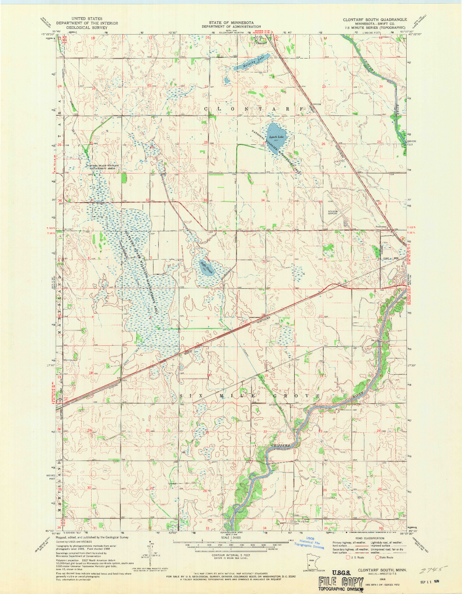 USGS 1:24000-SCALE QUADRANGLE FOR CLONTARF SOUTH, MN 1968