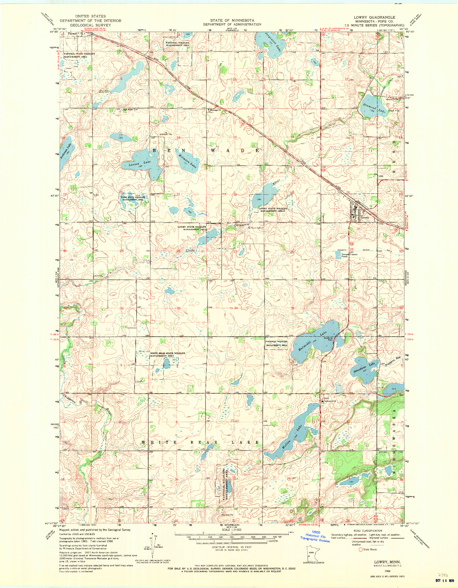 USGS 1:24000-SCALE QUADRANGLE FOR LOWRY, MN 1968