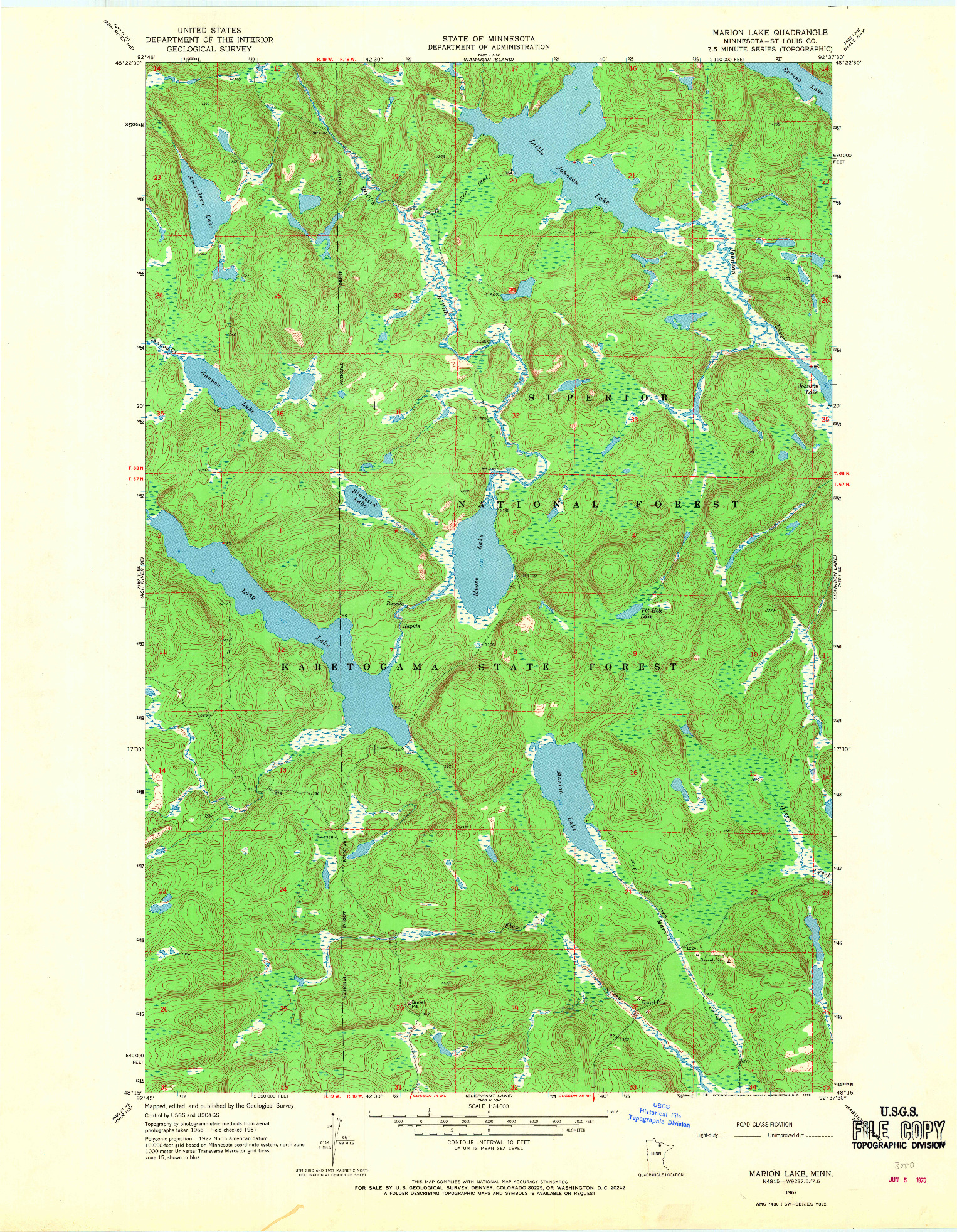 USGS 1:24000-SCALE QUADRANGLE FOR MARION LAKE, MN 1967