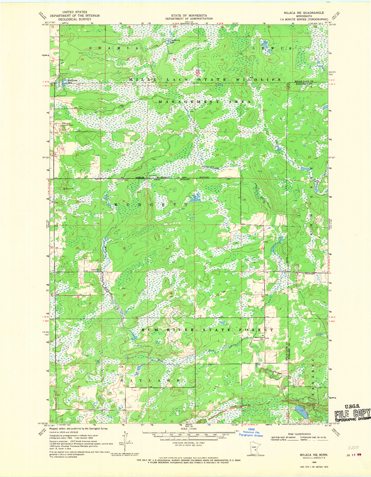USGS 1:24000-SCALE QUADRANGLE FOR MILACA NE, MN 1968