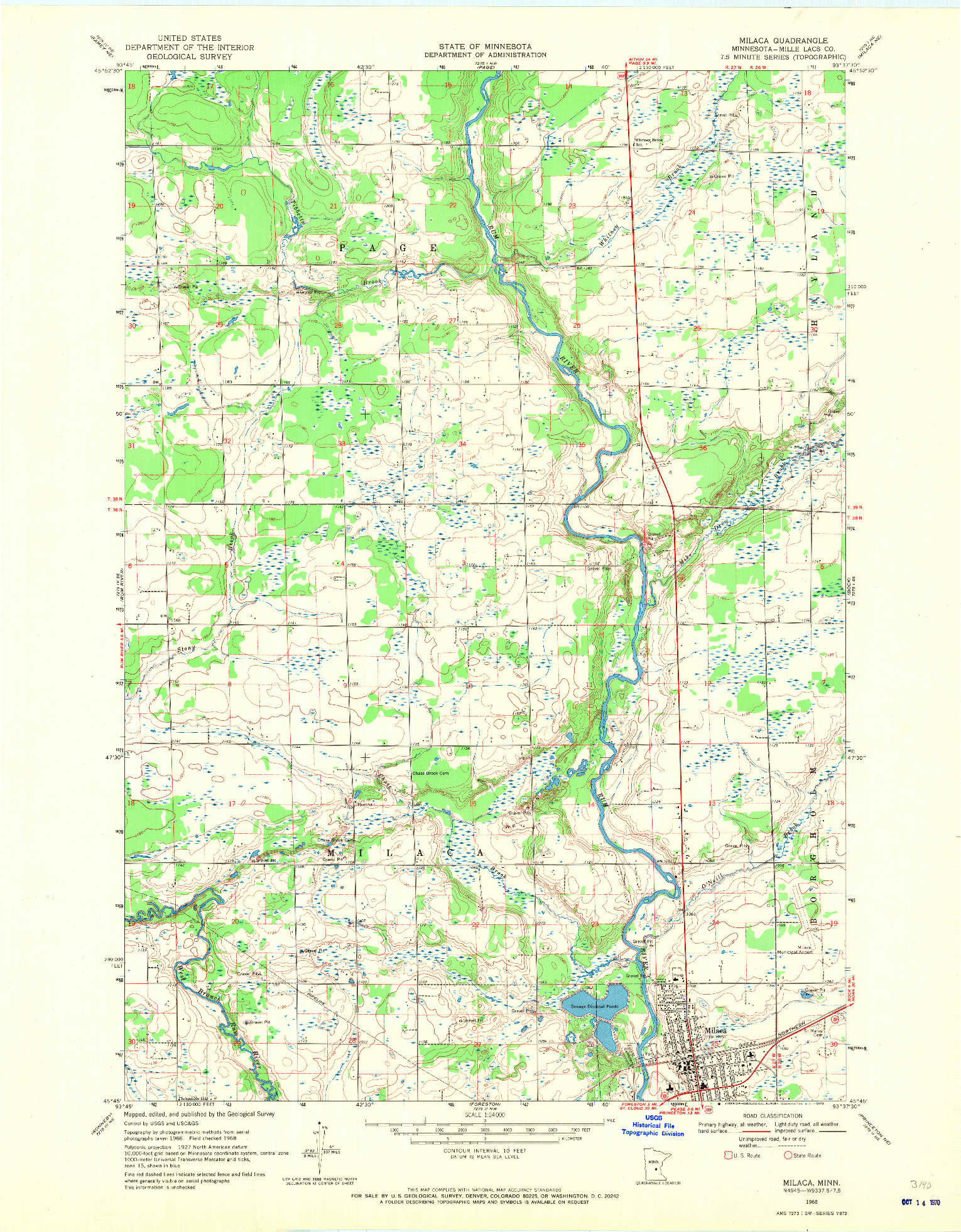 USGS 1:24000-SCALE QUADRANGLE FOR MILACA, MN 1968