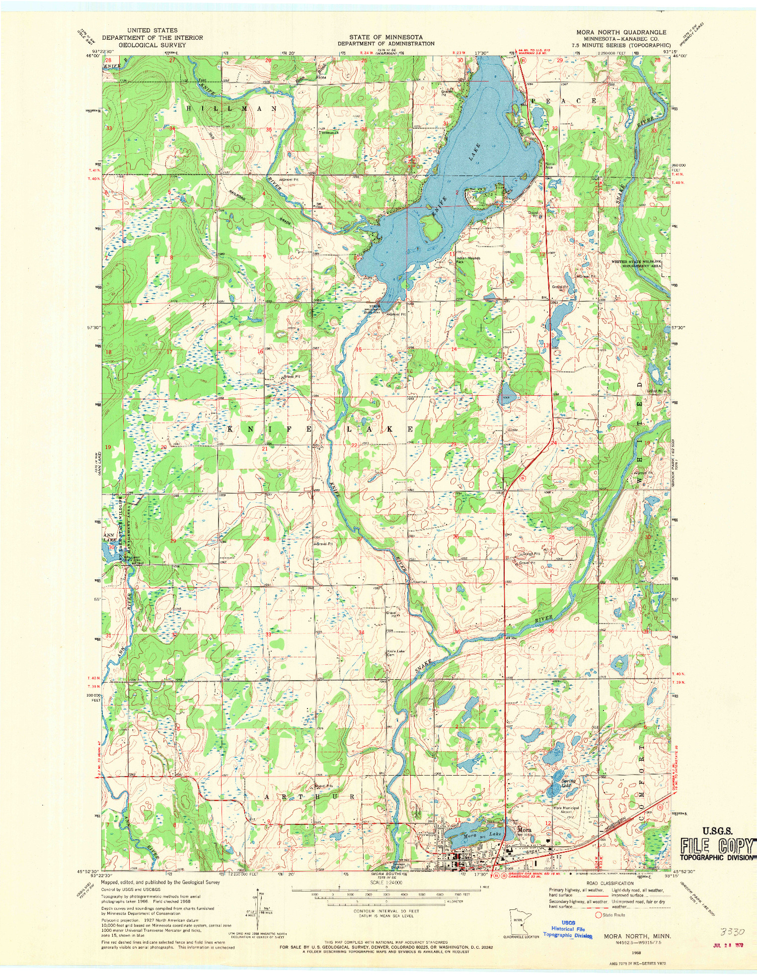 USGS 1:24000-SCALE QUADRANGLE FOR MORA NORTH, MN 1968