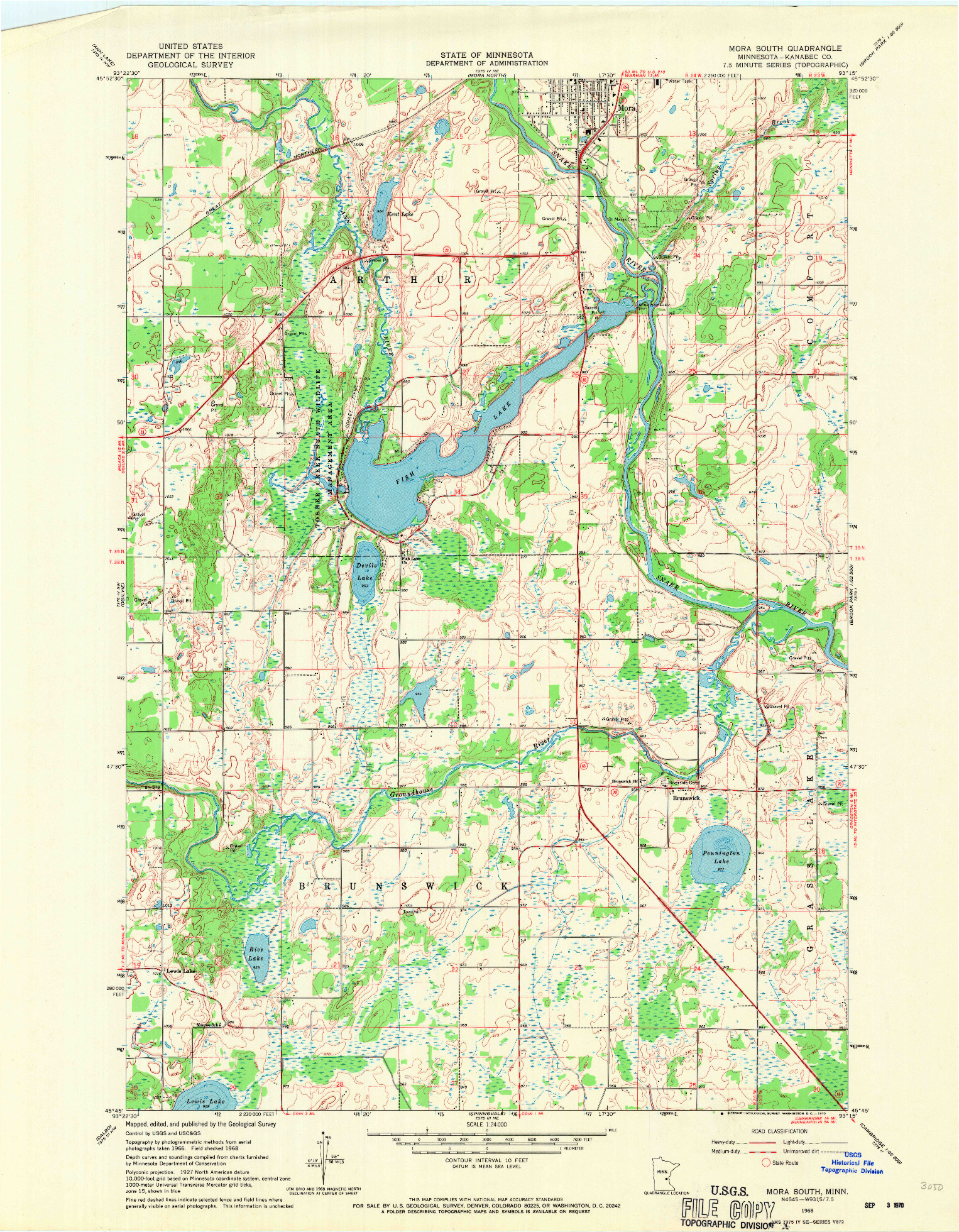 USGS 1:24000-SCALE QUADRANGLE FOR MORA SOUTH, MN 1968