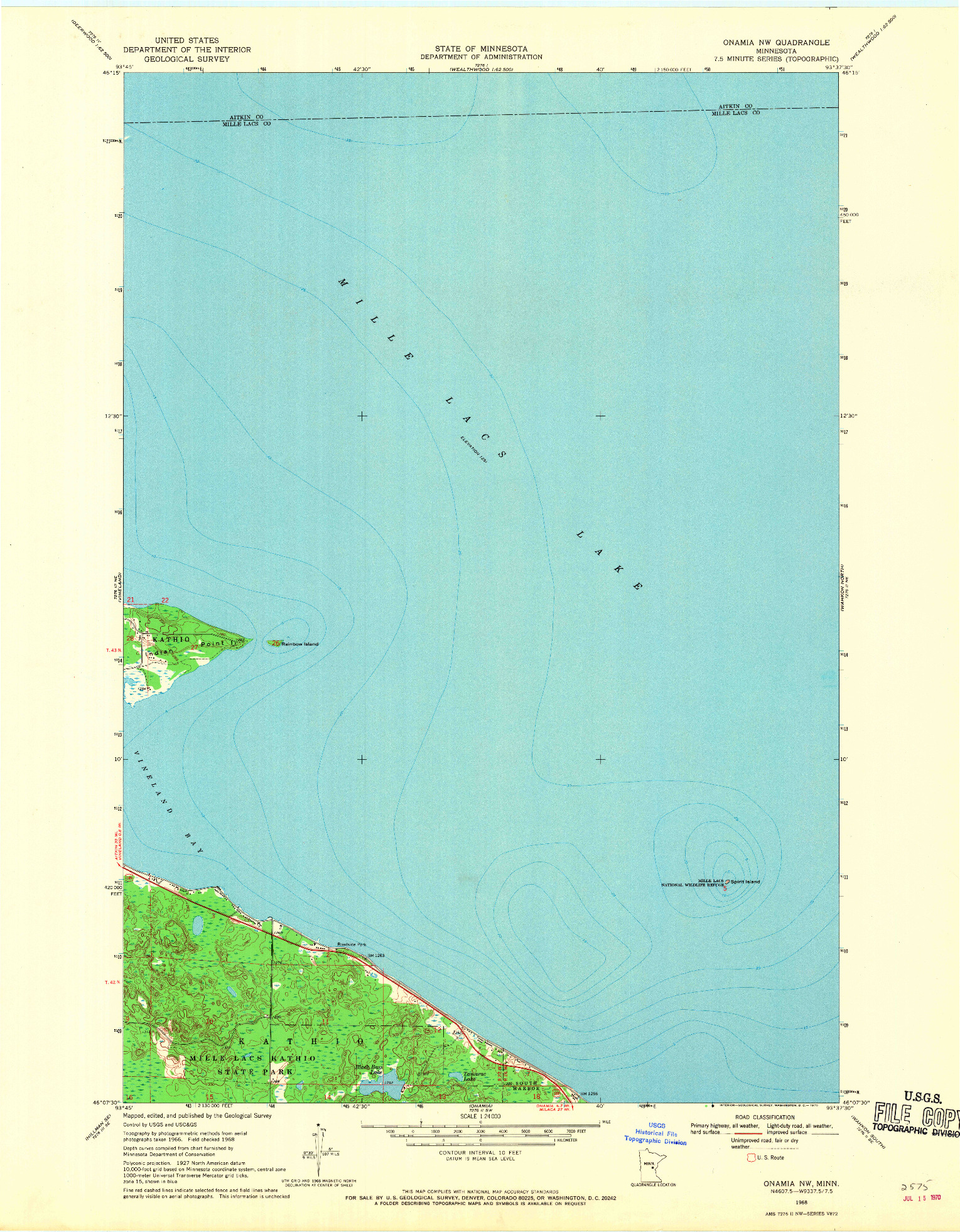USGS 1:24000-SCALE QUADRANGLE FOR ONAMIA NW, MN 1968