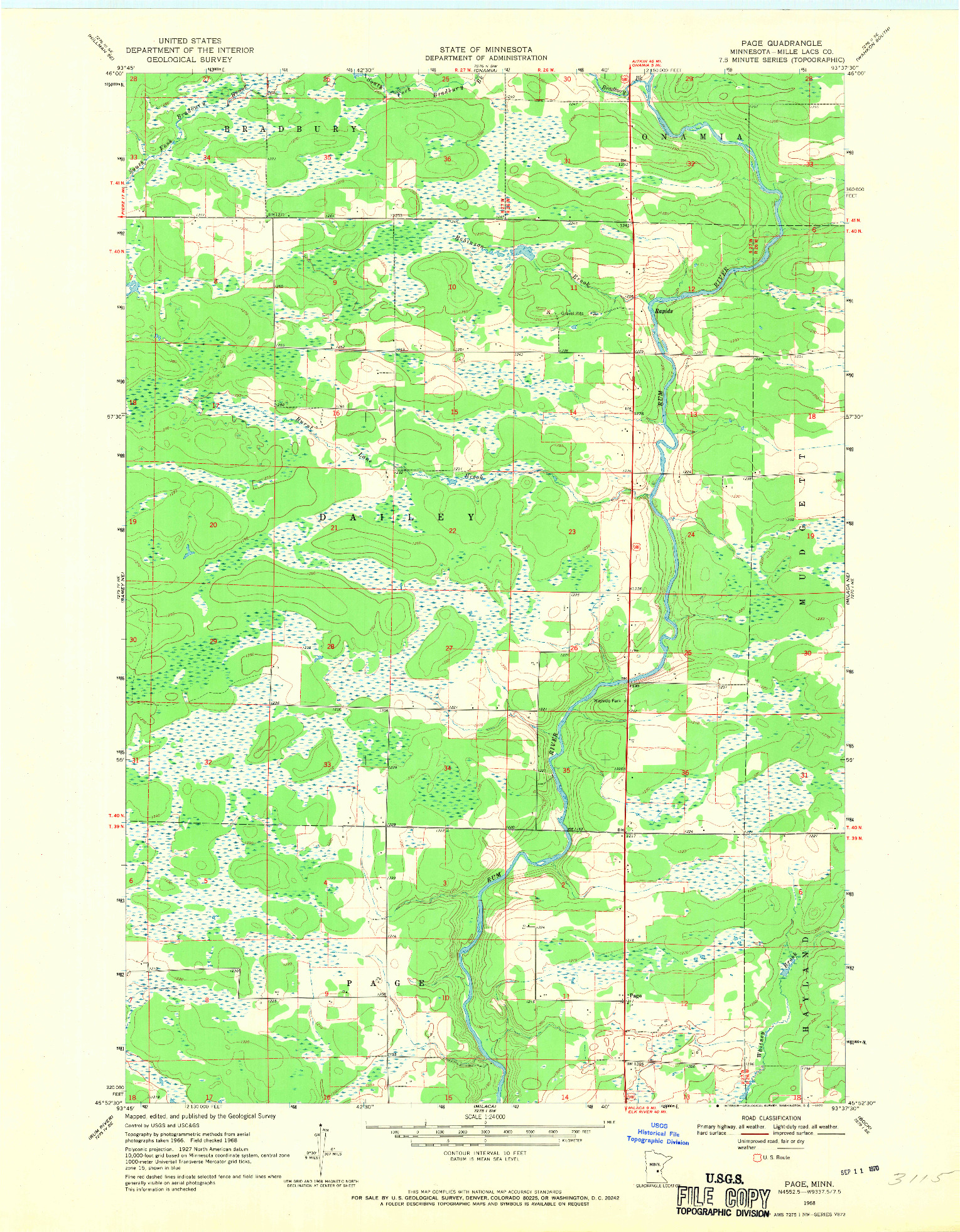 USGS 1:24000-SCALE QUADRANGLE FOR PAGE, MN 1968