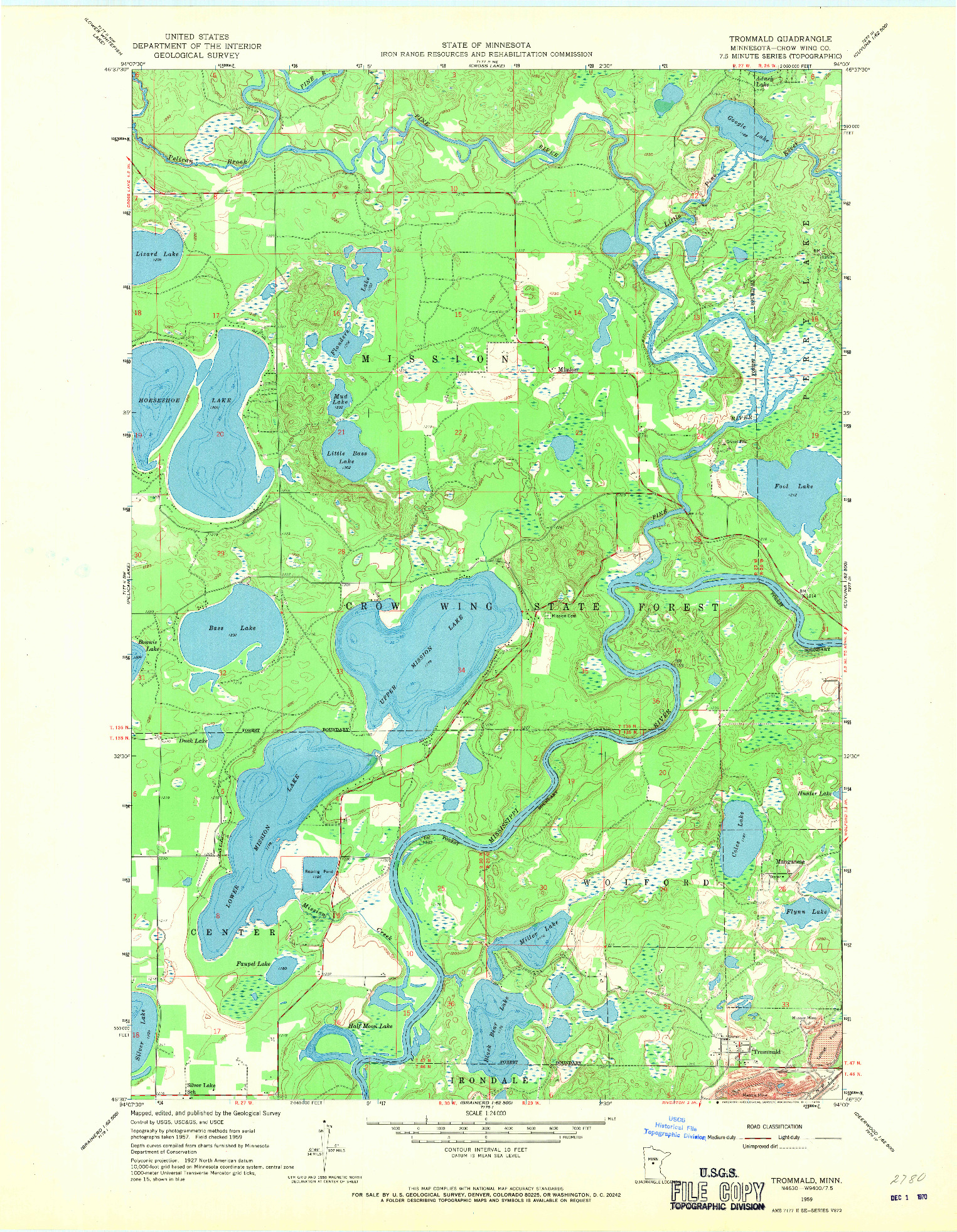 USGS 1:24000-SCALE QUADRANGLE FOR TROMMALD, MN 1959