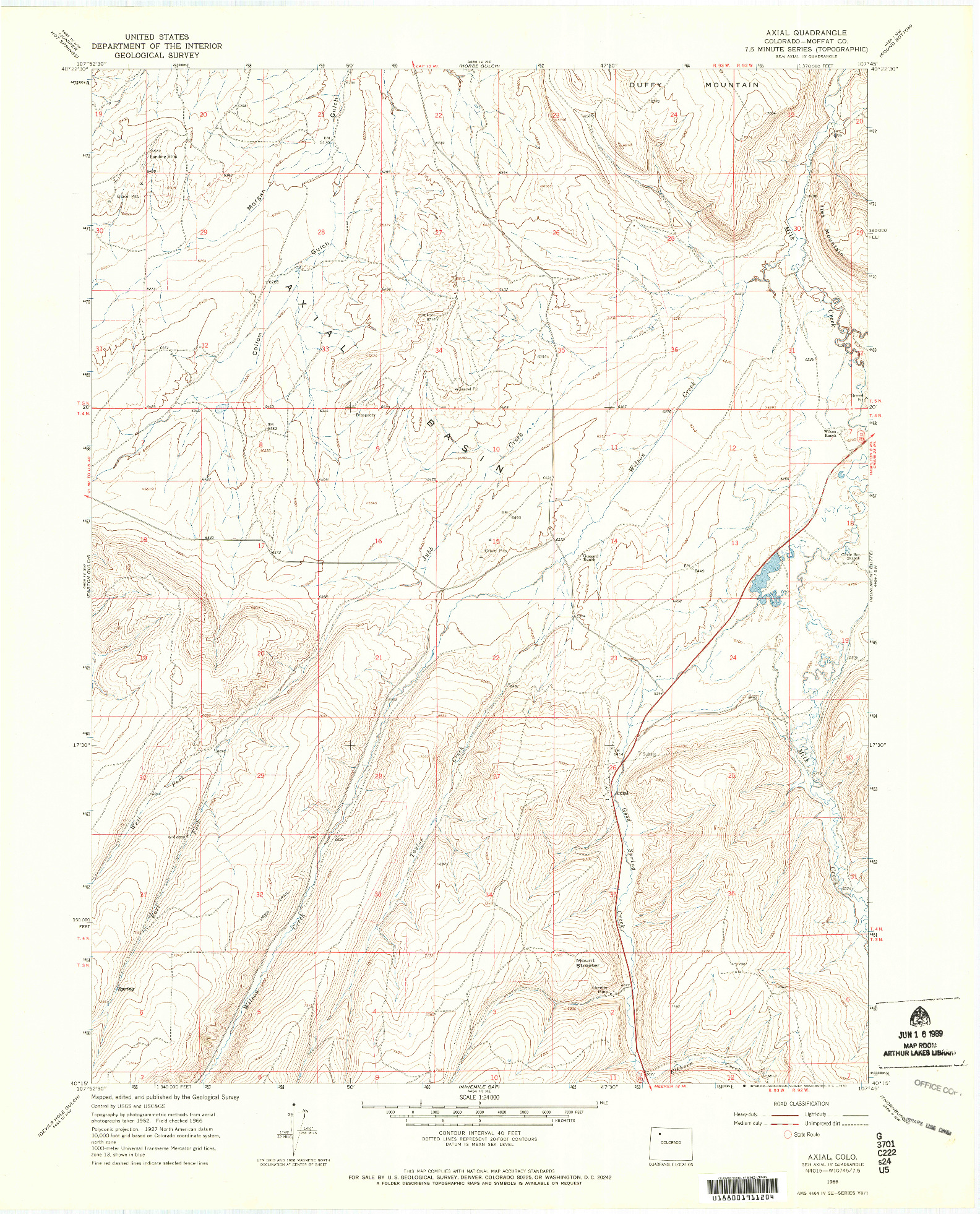 USGS 1:24000-SCALE QUADRANGLE FOR AXIAL, CO 1966
