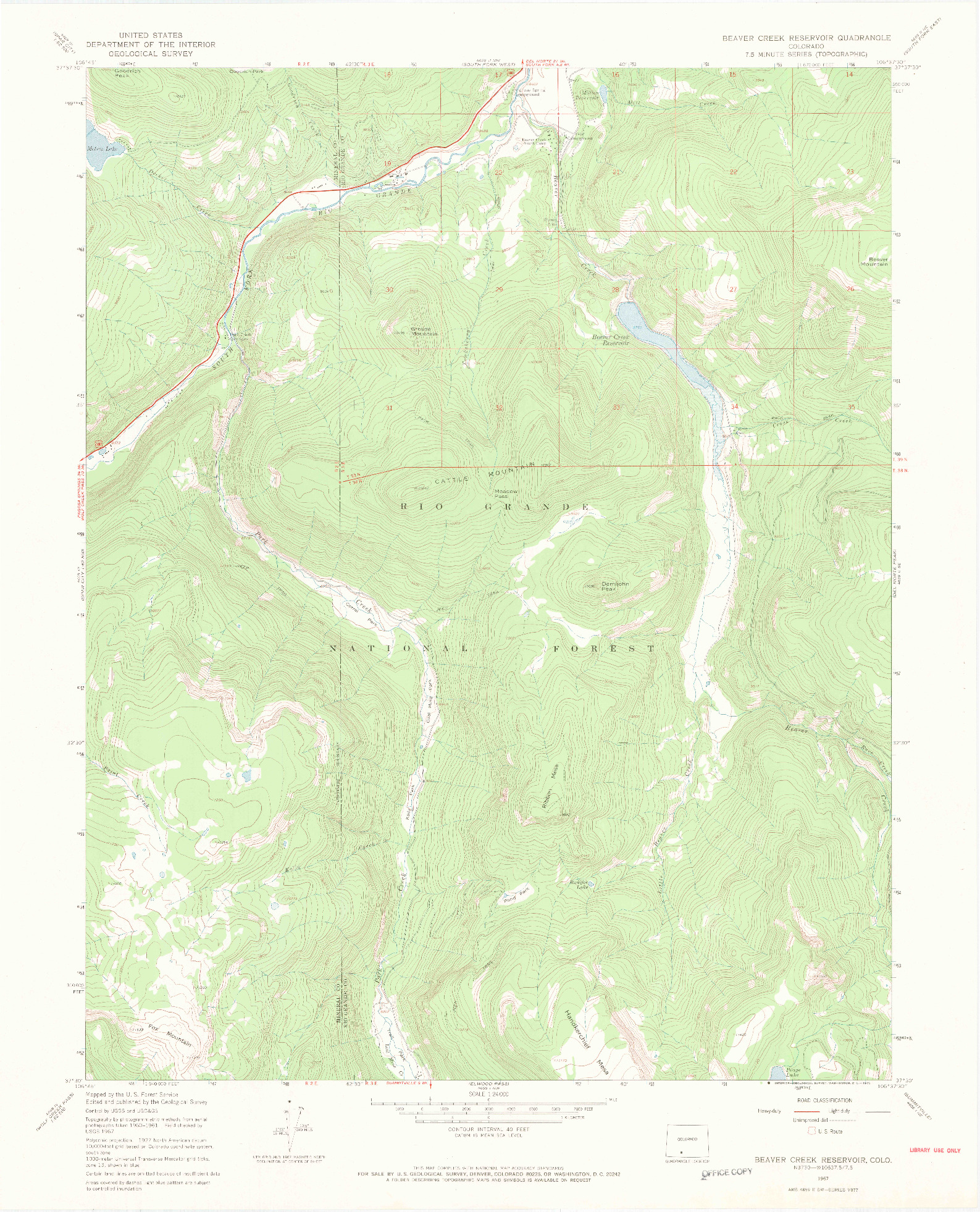 USGS 1:24000-SCALE QUADRANGLE FOR BEAVER CREEK RESERVOIR, CO 1967