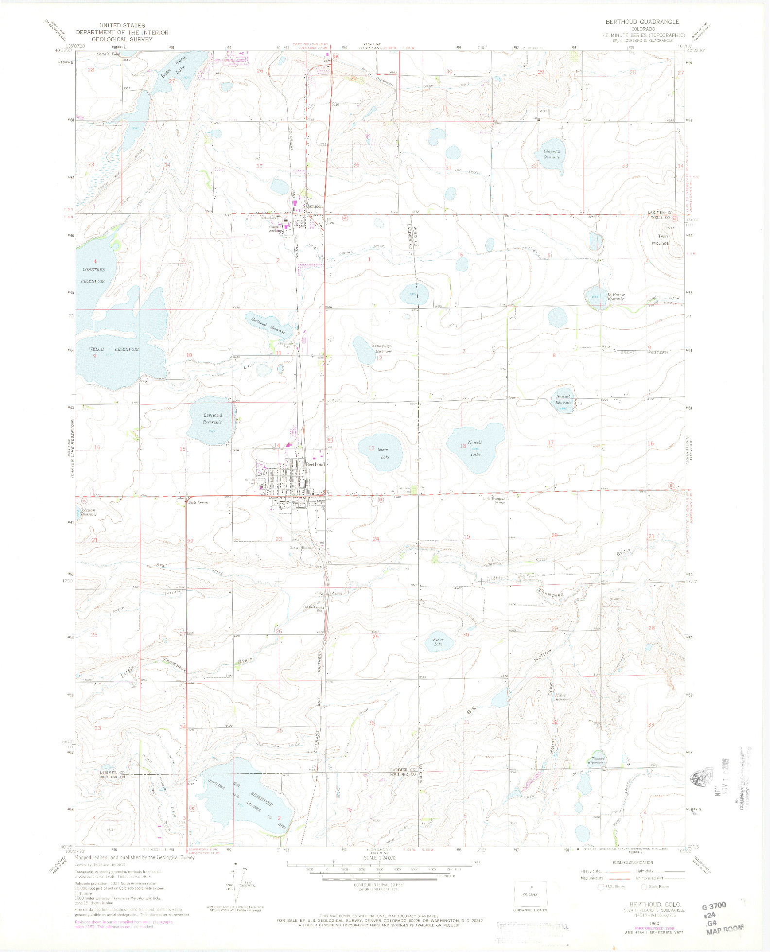 USGS 1:24000-SCALE QUADRANGLE FOR BERTHOUD, CO 1960