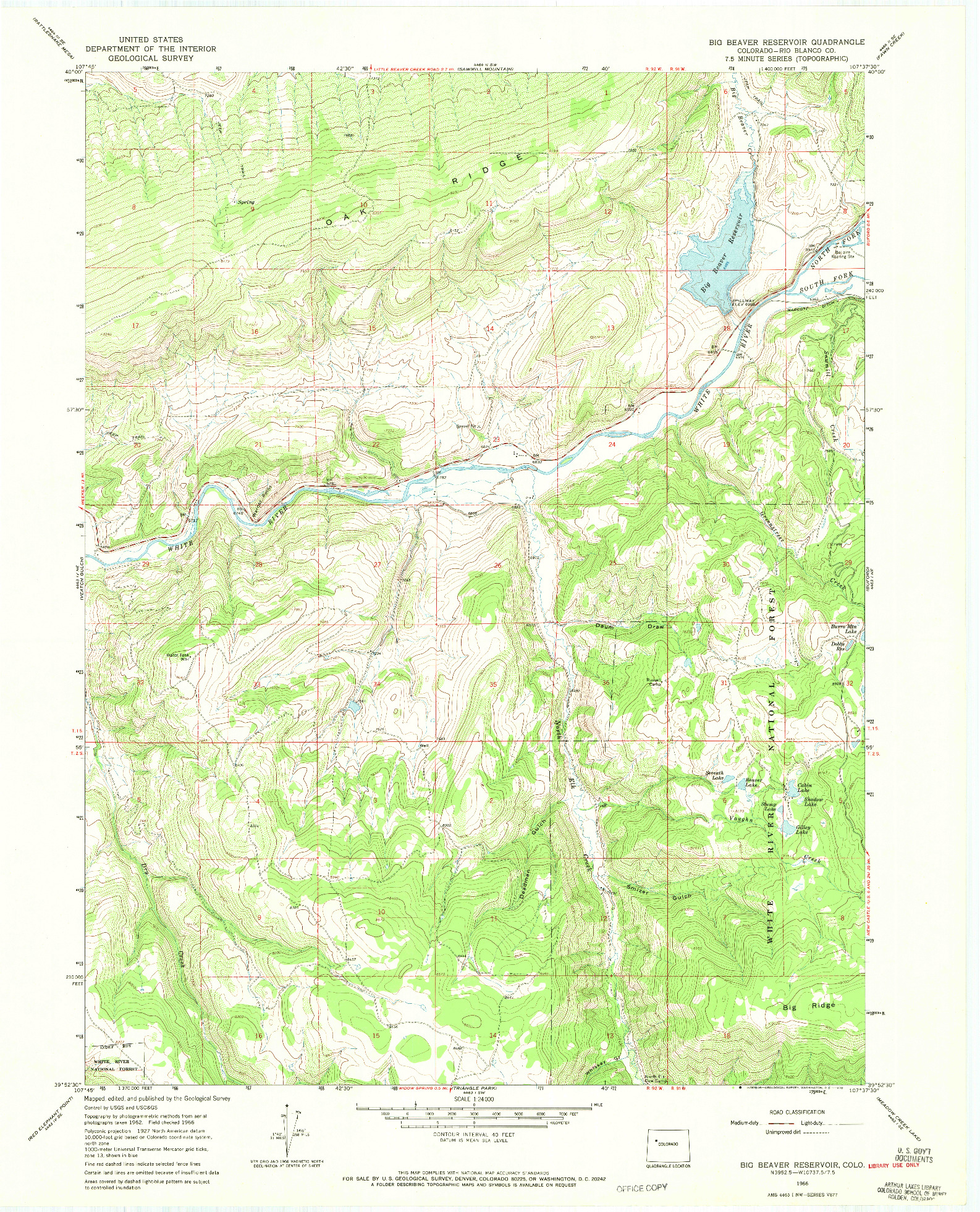 USGS 1:24000-SCALE QUADRANGLE FOR BIG BEAVER RESERVOIR, CO 1966