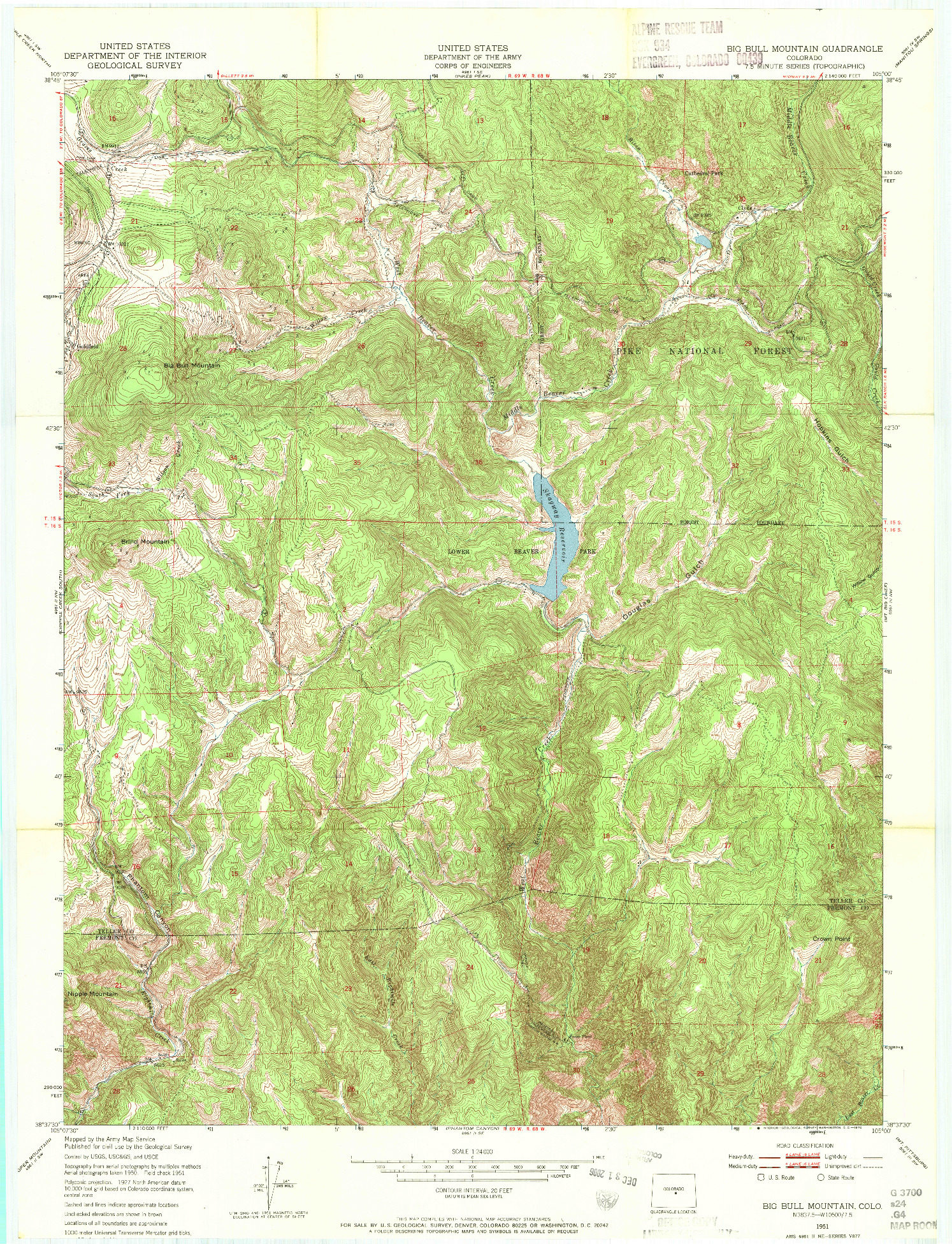 USGS 1:24000-SCALE QUADRANGLE FOR BIG BULL MOUNTAIN, CO 1951