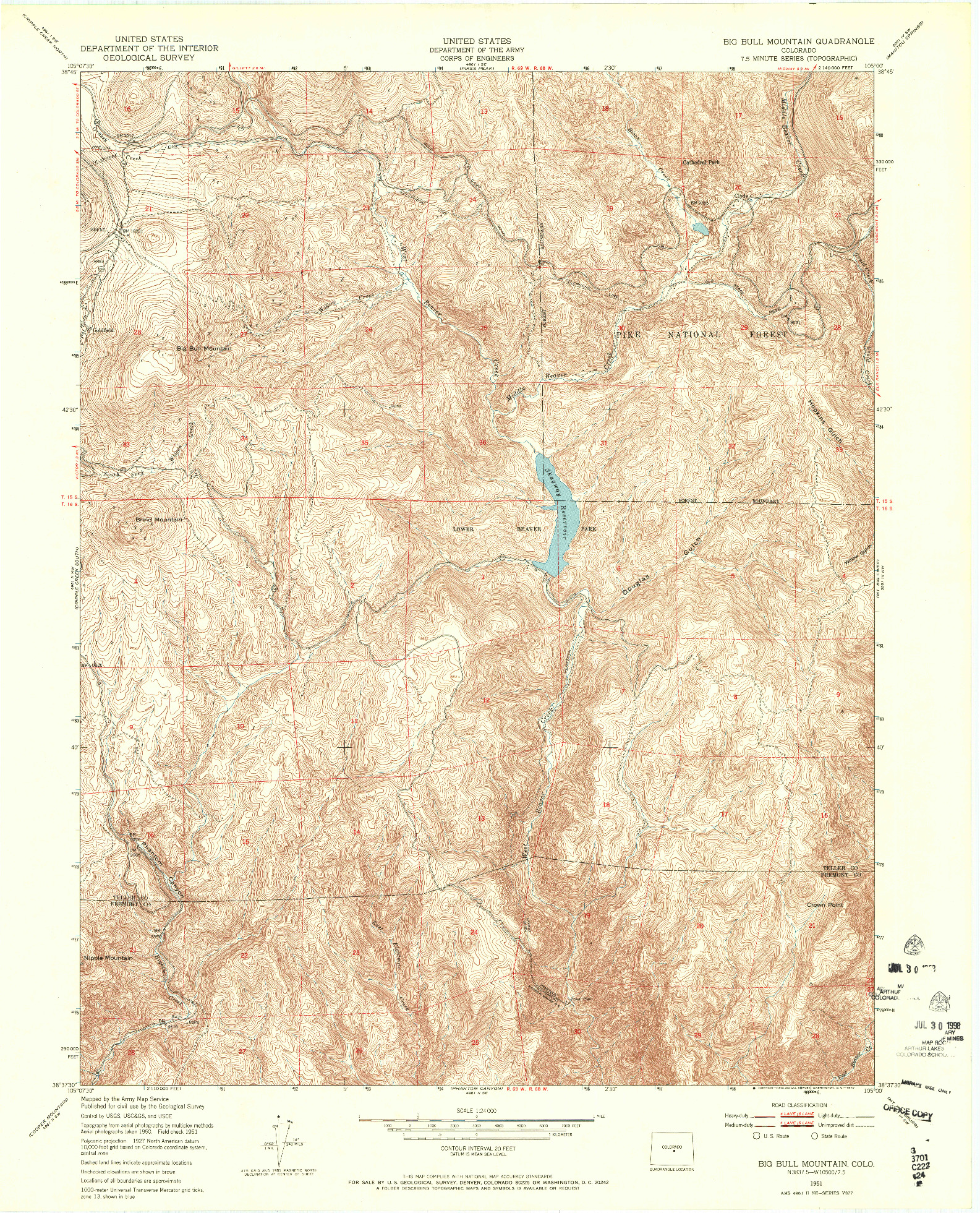 USGS 1:24000-SCALE QUADRANGLE FOR BIG BULL MOUNTAIN, CO 1951